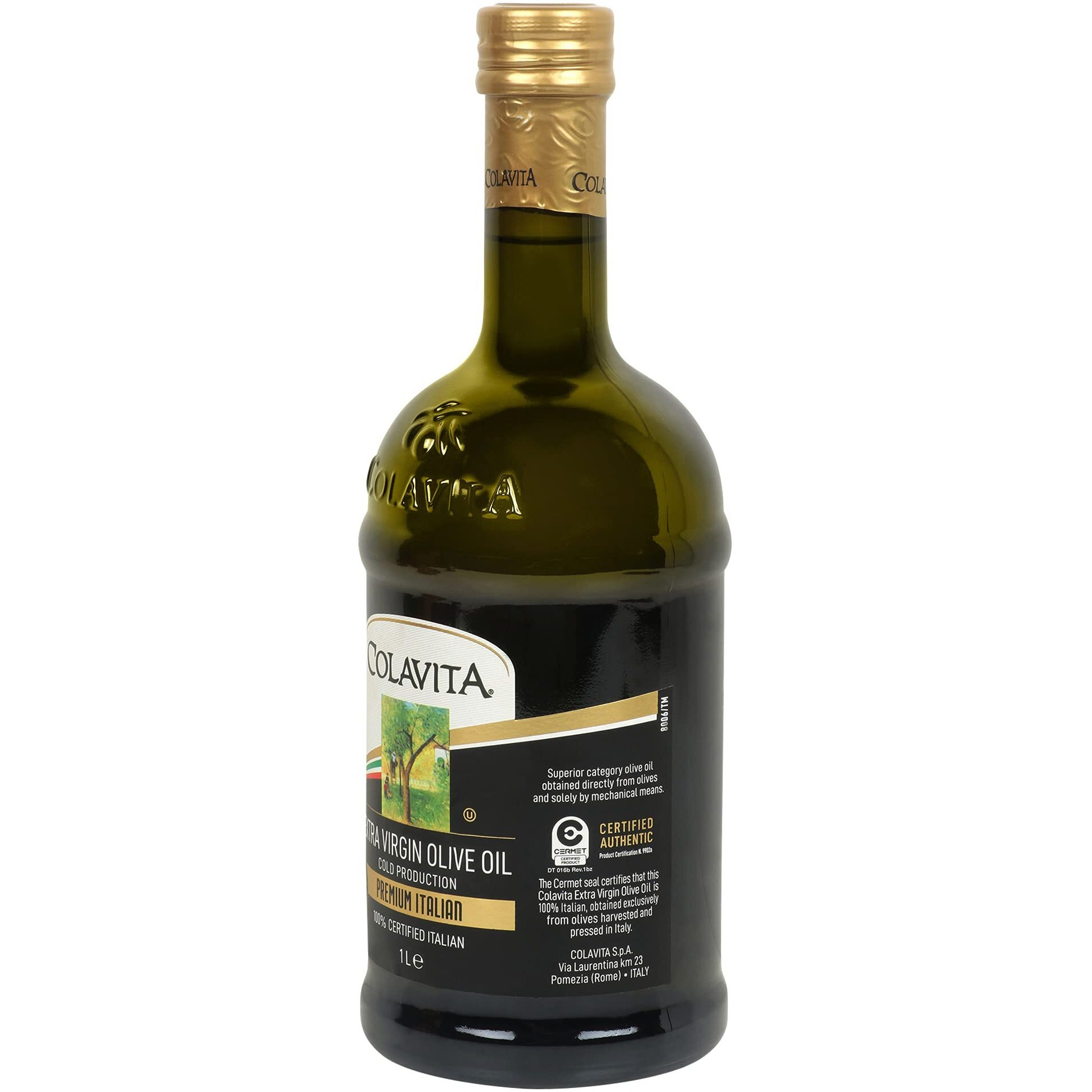 Colavita Extra Virgin Olive Oil (1L) | MATURE ITALIAN (less than 12 months old) | Cold Pressed Oil from Italian grown Olives | Premium Olive Oil for Cooking, Dips and Marinades | Timeless Bottle Pack