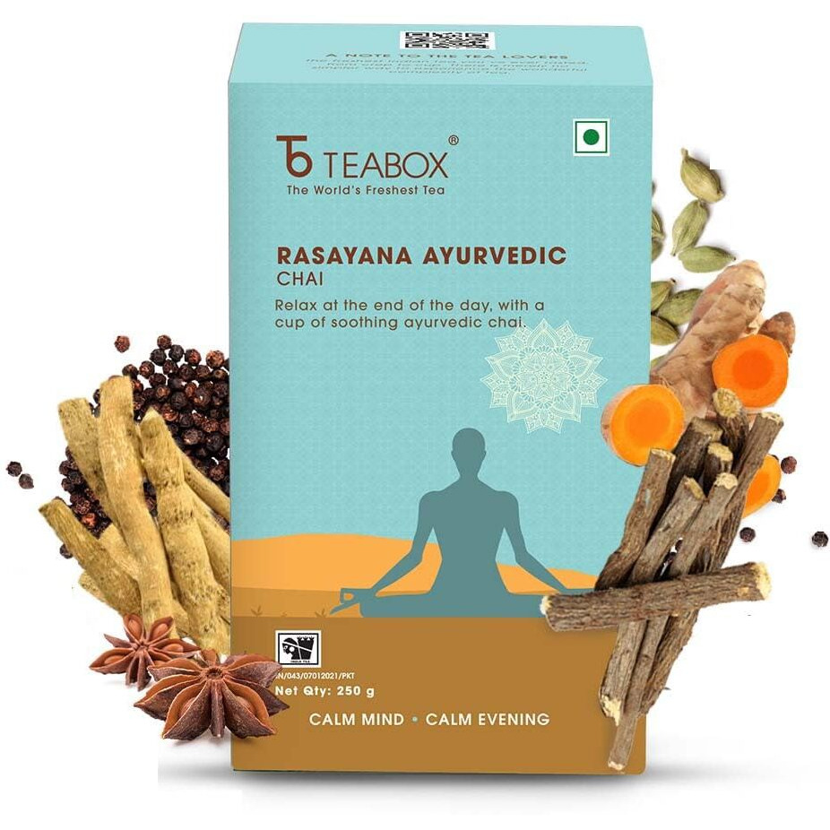 Teabox Rasayana Ayurvedic Chai 250 Grams | Evening Ayurvedic chai handcrafted to relieve daily stress | Blended with Ayurvedic spices & herbs