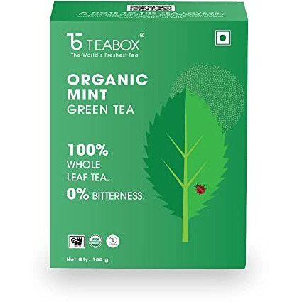 Teabox Organic Peppermint Herbal Tea Loose Leaves 100 Grams | Mint Green Tea For Feeling Refreshed | Made with 100% Whole Leaf & Natural Flavors, Brew Hot or Cold