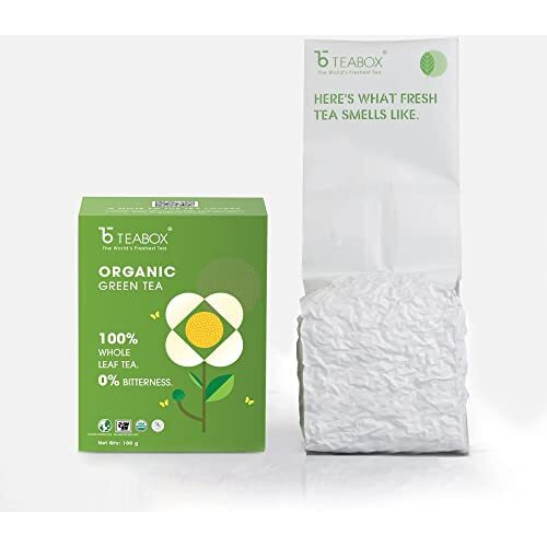 Teabox ORGANIC Darjeeling Green Tea Loose Leaves | Made with 100% Whole Leaf, Sourced from Highlands of Darjeeling | 0% Bitterness Assured | 100G