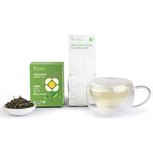Teabox ORGANIC Darjeeling Green Tea Loose Leaves | Made with 100% Whole Leaf, Sourced from Highlands of Darjeeling | 0% Bitterness Assured | 100G