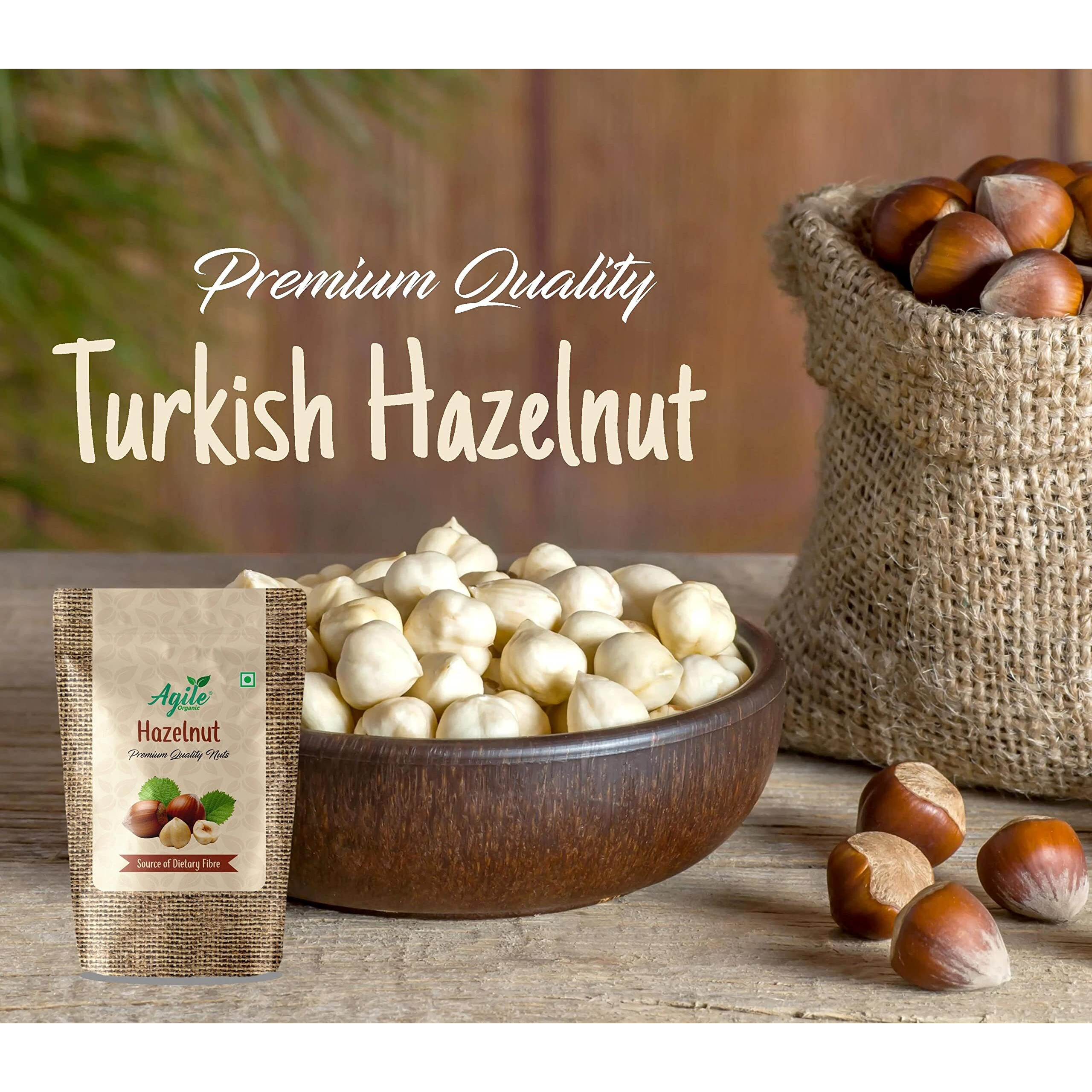 Agile Organic Premium Jumbo Turkish Hazelnut 250g | Vegan | For Making Chocolates | Without Shell | Crunchy & Tasty | Vacuum Pack | Hazel Nuts 250 grams