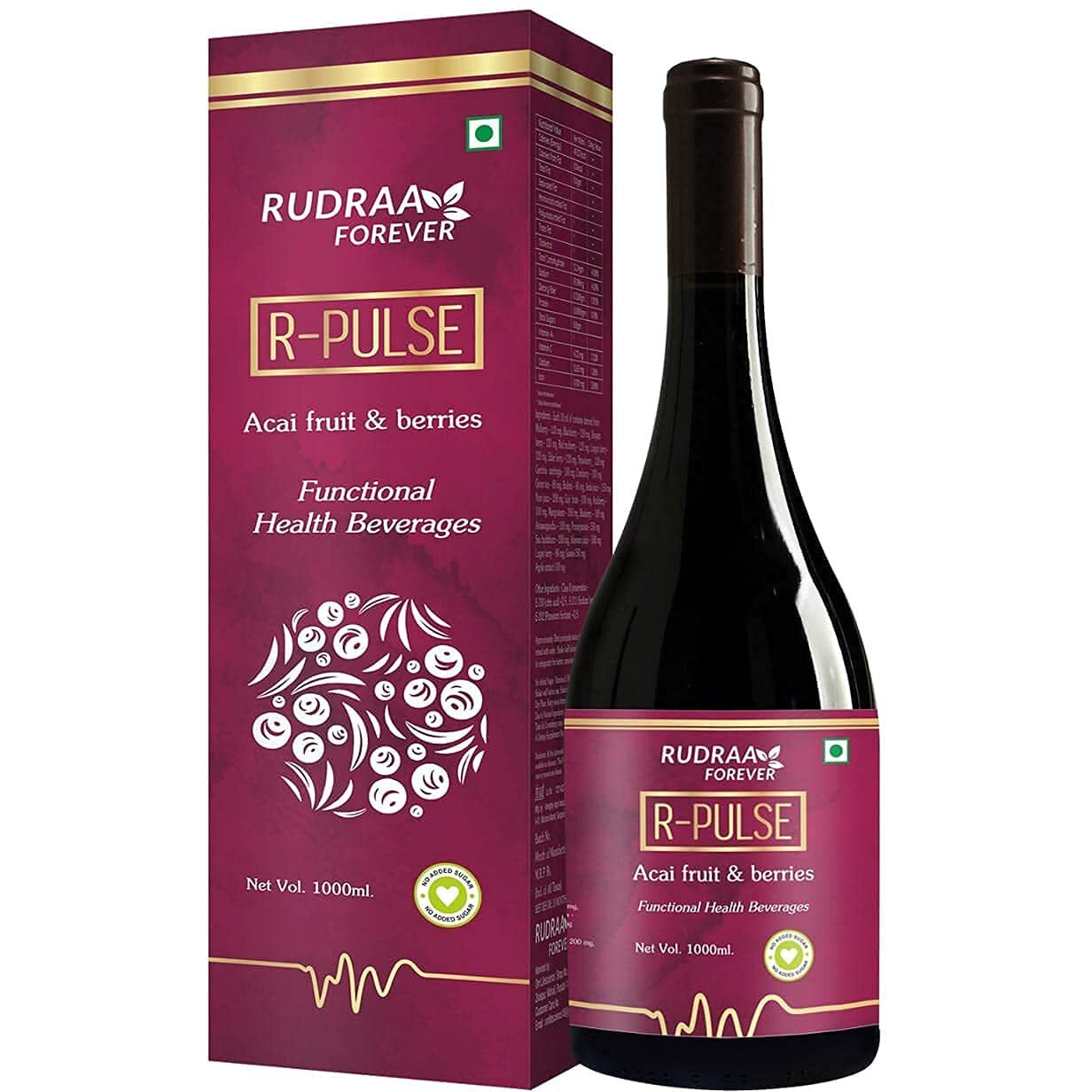 Rudraa R-Pulse Acai Berry Juice For Body Antioxidant | Detoxification Antiviral | Immunity Booster | Weight Management | helping in UTI problem | 1000Ml