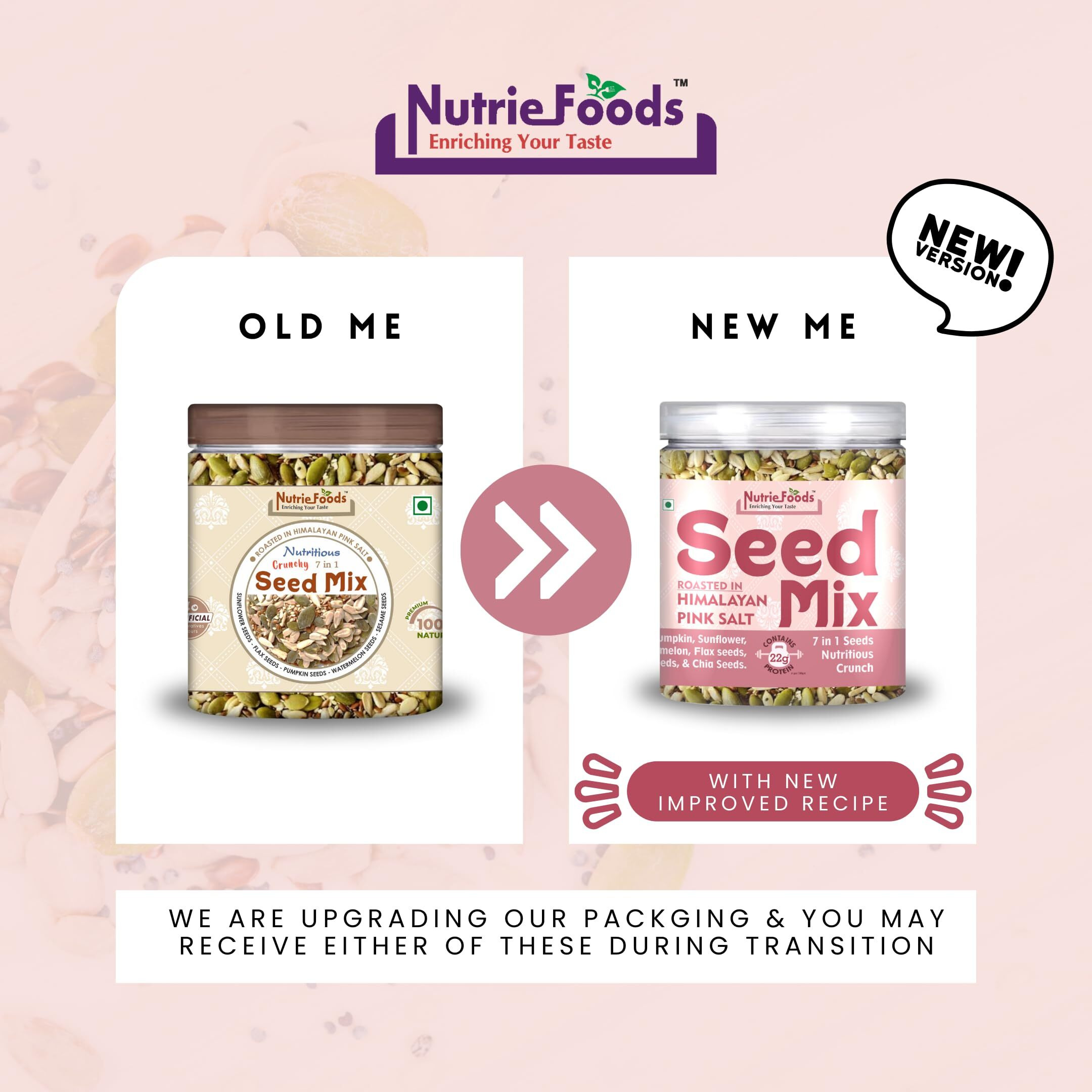 NUTRIEFOODS Enriching Your Taste 7 in 1 Crunchy Seed Mix | Roasted in Himalayan Pink Salt | Sunflower, Chia, Flax, Pumpkin, Watermelon, Black & white Sesame Seeds (300gm)