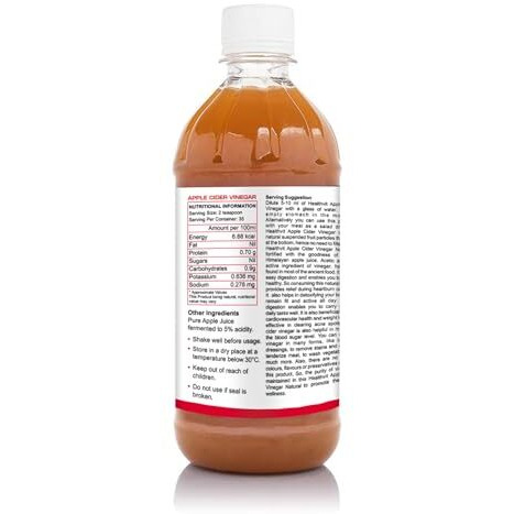 Healthvit Apple Cider Vinegar With Mother Vinegar| Weight Loss Management | Better Skin | Digestive Enzymes | Energy Booster | Immunity Booster | Organic 500 ml
