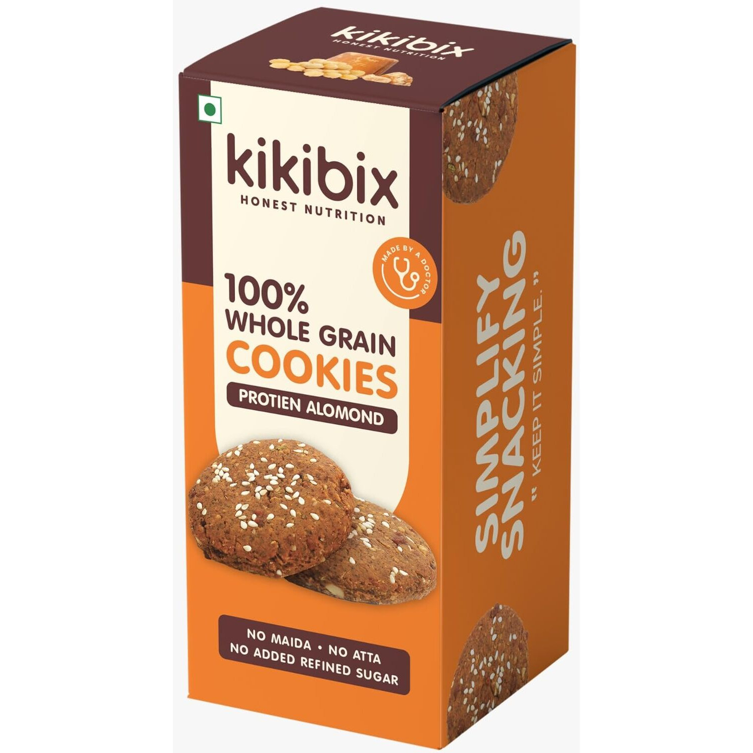 Kikibix High Protein Almond Cookies | Gur Chana Sattu Biscuits | No Maida, No Refined Sugar | For Diabetics | Best Gym Workout Snack | Healthy Snack For All | Organic Jaggery Biscuits | 130 Gms