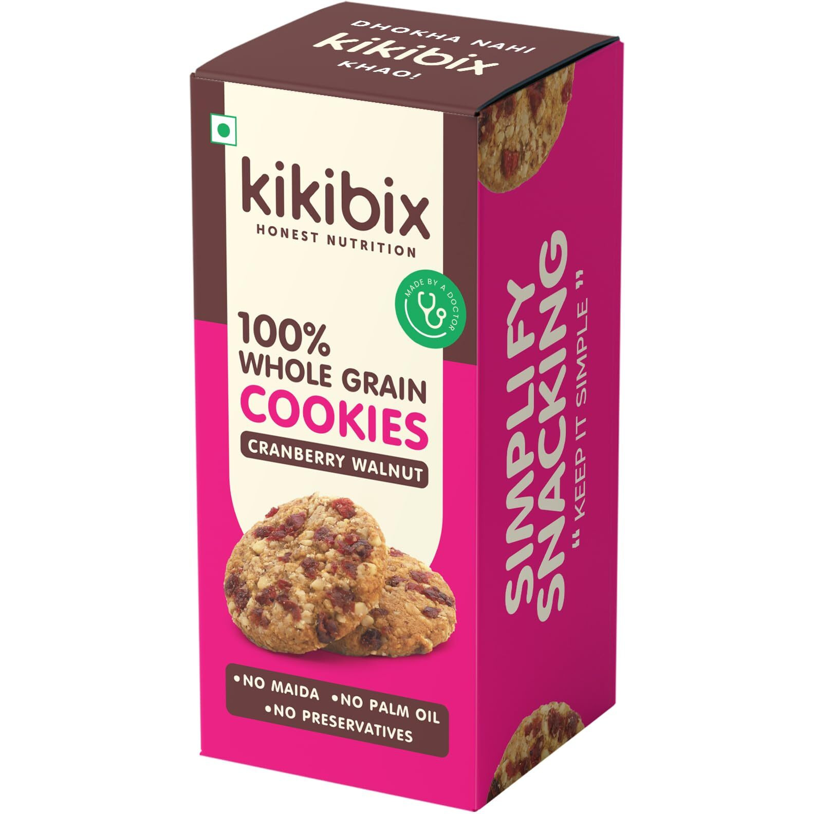 Kikibix Cranberry Walnut Oats Cookies | No Wheat & No Maida | Tasty Jaggery Biscuits | Natural Biscuits With Berries & Seeds | For Pcos, Weightloss | Healthy Snacks For Adults & Kids | 130 Gms | 12 Pieces