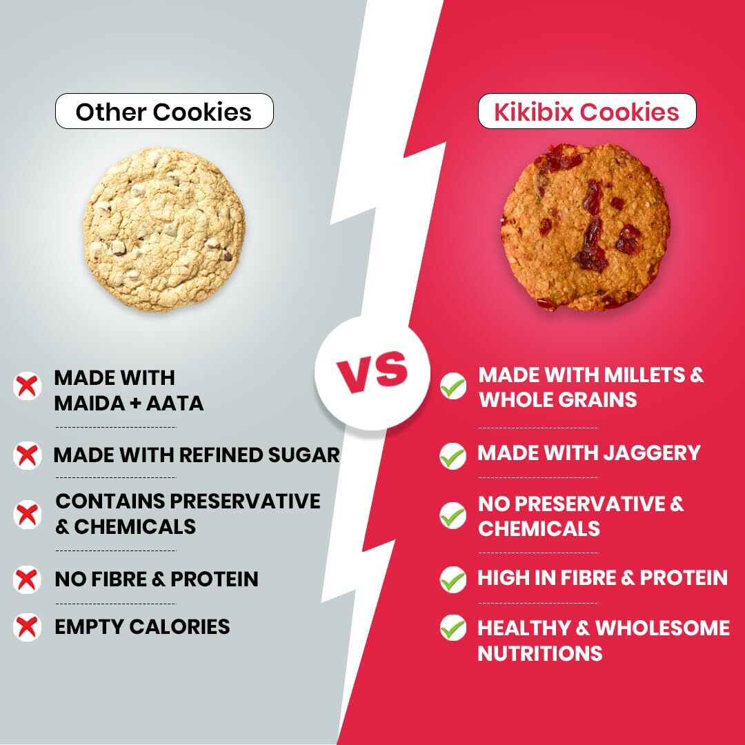 Kikibix Cranberry Walnut Oats Cookies | No Wheat & No Maida | Tasty Jaggery Biscuits | Natural Biscuits With Berries & Seeds | For Pcos, Weightloss | Healthy Snacks For Adults & Kids | 130 Gms | 12 Pieces
