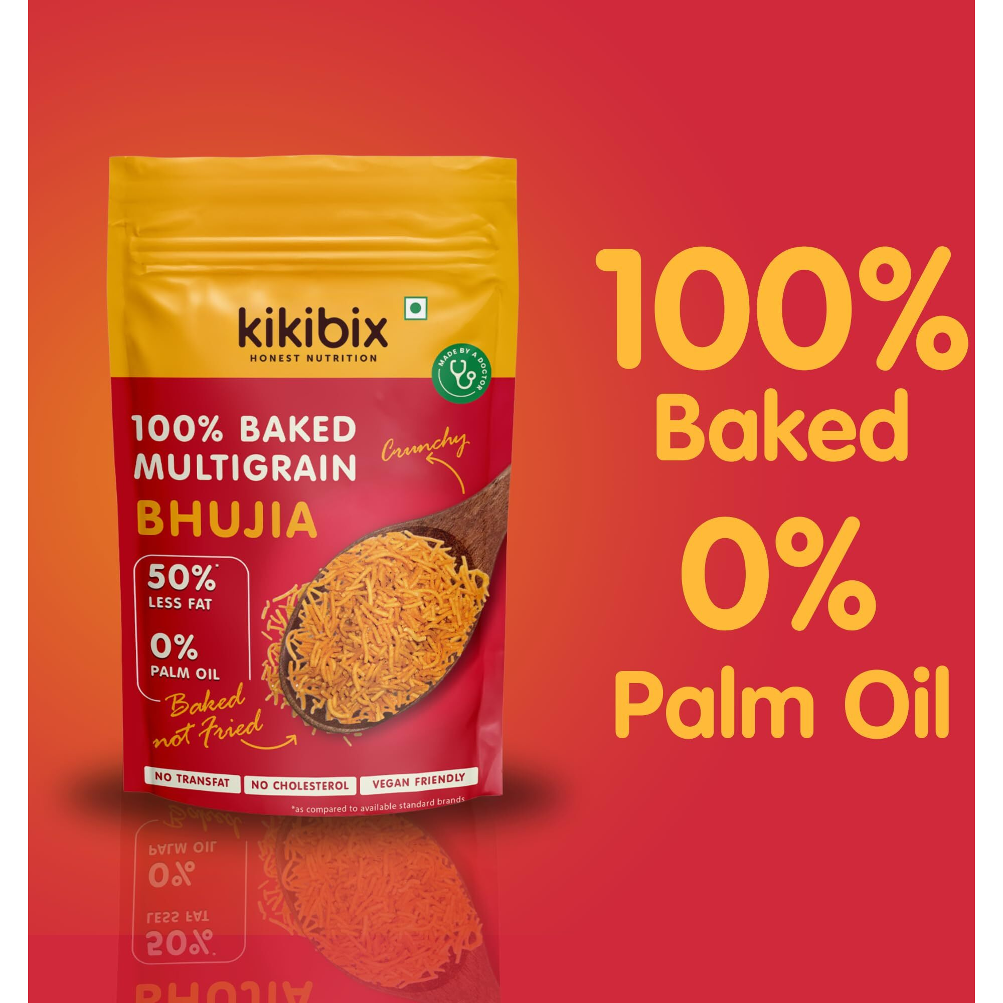 Kikibix Baked Multigrain Bhujiya Healthy Snacks, 50% Less Fat, 30% Less Calories - No Sugar, No Palm Oil, 100% Baked Not Fried - Pack of 1