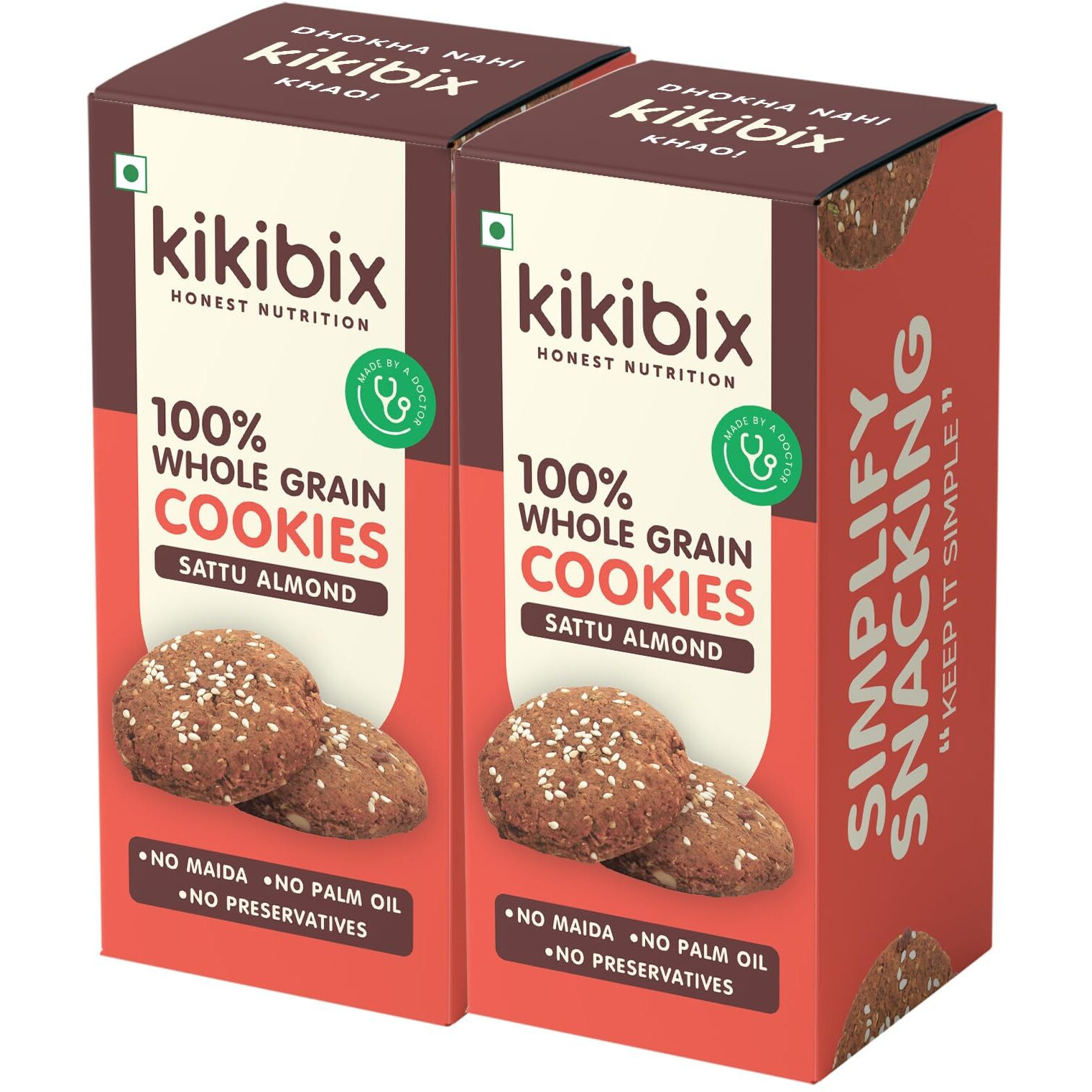 Kikibix Almond, Chana Protein Cookies, High-Fibre Tasty & Healthy Snack For All Age Group, Low Calorie, No Maida, No Refined Sugar, No Preservative, Made With Organic Jaggery- 130g x Pack of 2