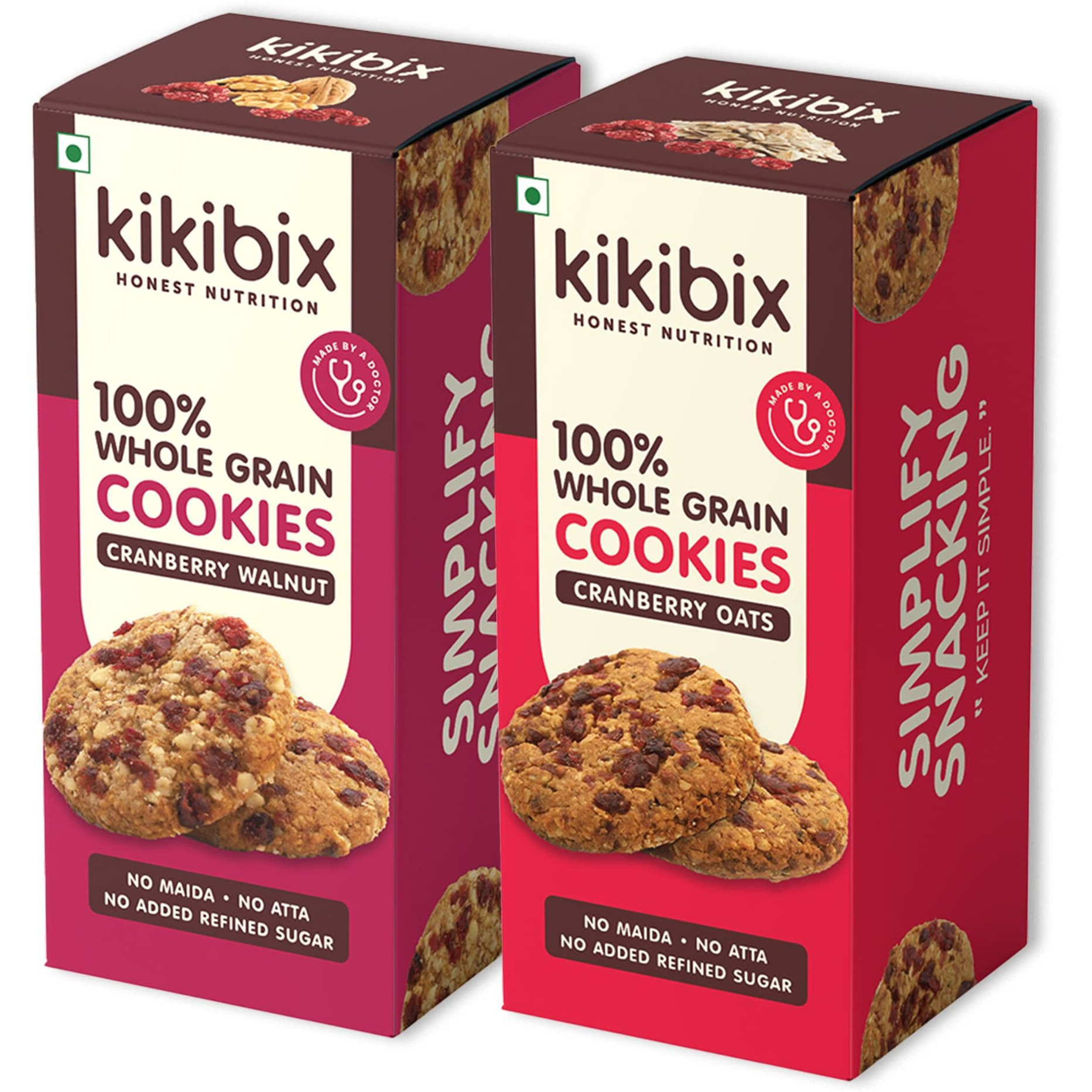 Kikibix Cranberry & Walnut Oats Cookies Combo | Jaggery Biscuits | Natural Biscuits With Berries & Seeds | For Pcos, Weightloss | Tasty & Healthy Snacks Combo | 260 Gms