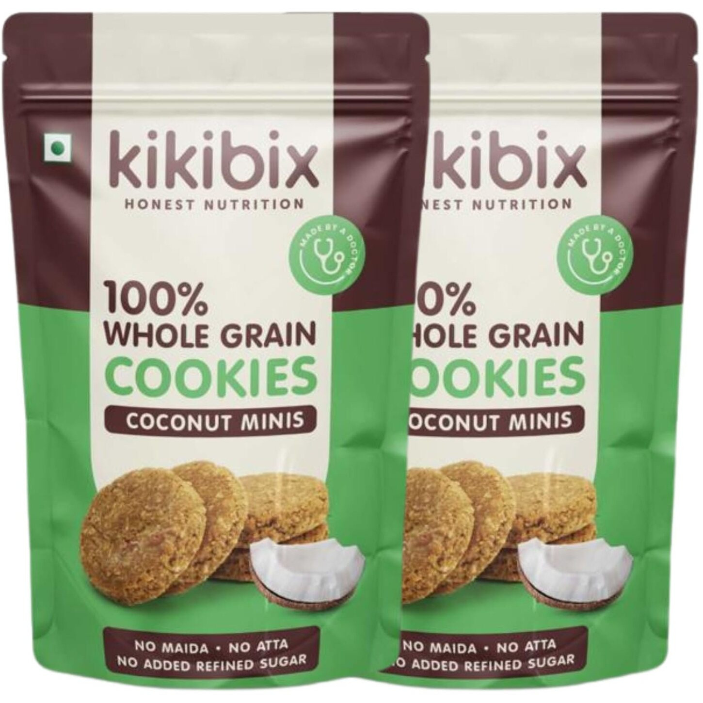Kikibix High Fibre Coconut Cookies | High Fibre, Tasty & Healthy Mini Jaggery Biscuits | Multigrain Digestive Biscuit | Healthy Snacks For Adults & Kids | 160 Gms