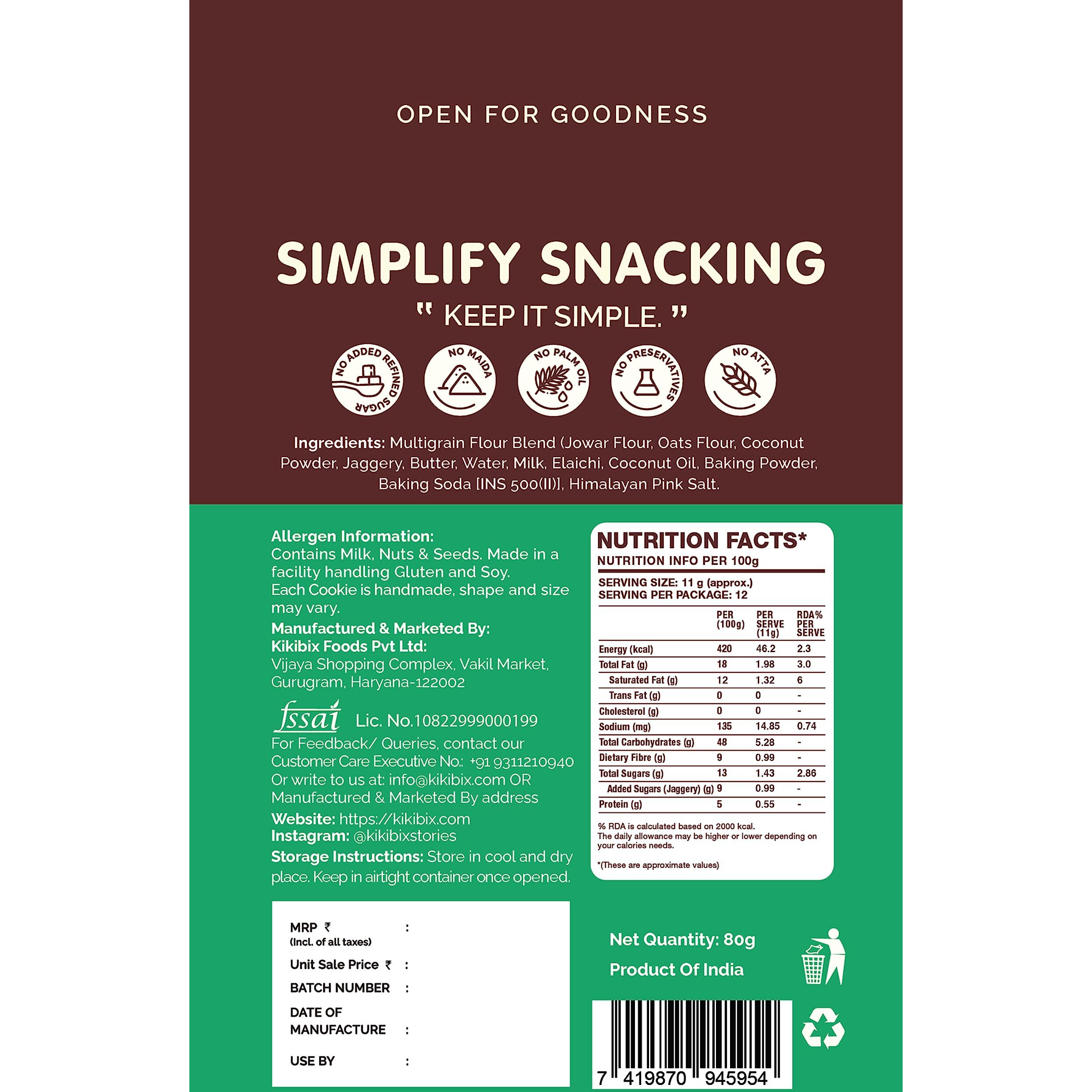 Kikibix High Fibre Coconut Cookies | High Fibre, Tasty & Healthy Mini Jaggery Biscuits | Multigrain Digestive Biscuit | Healthy Snacks For Adults & Kids | 160 Gms