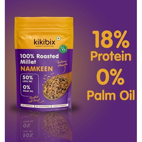 Kikibix Roasted Millet Namkeen, Healthy Snacks 50% Less Calories, 60% Less Fat - 1g Fat Per Serving, Olive Oil- Pack of 2