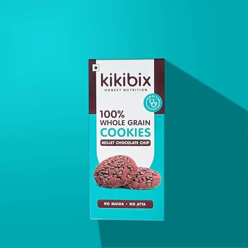 Kikibix Choco Chip Cookies | No Maida, No Refine Sugar | Made With Jowar & Organic Jaggery | Tasty & Healthy Snacks For Adults & Kids | Multigrain Millets | Tiffin Box Snack | Jowar Chocolate | 260 Gm | 24 Pieces