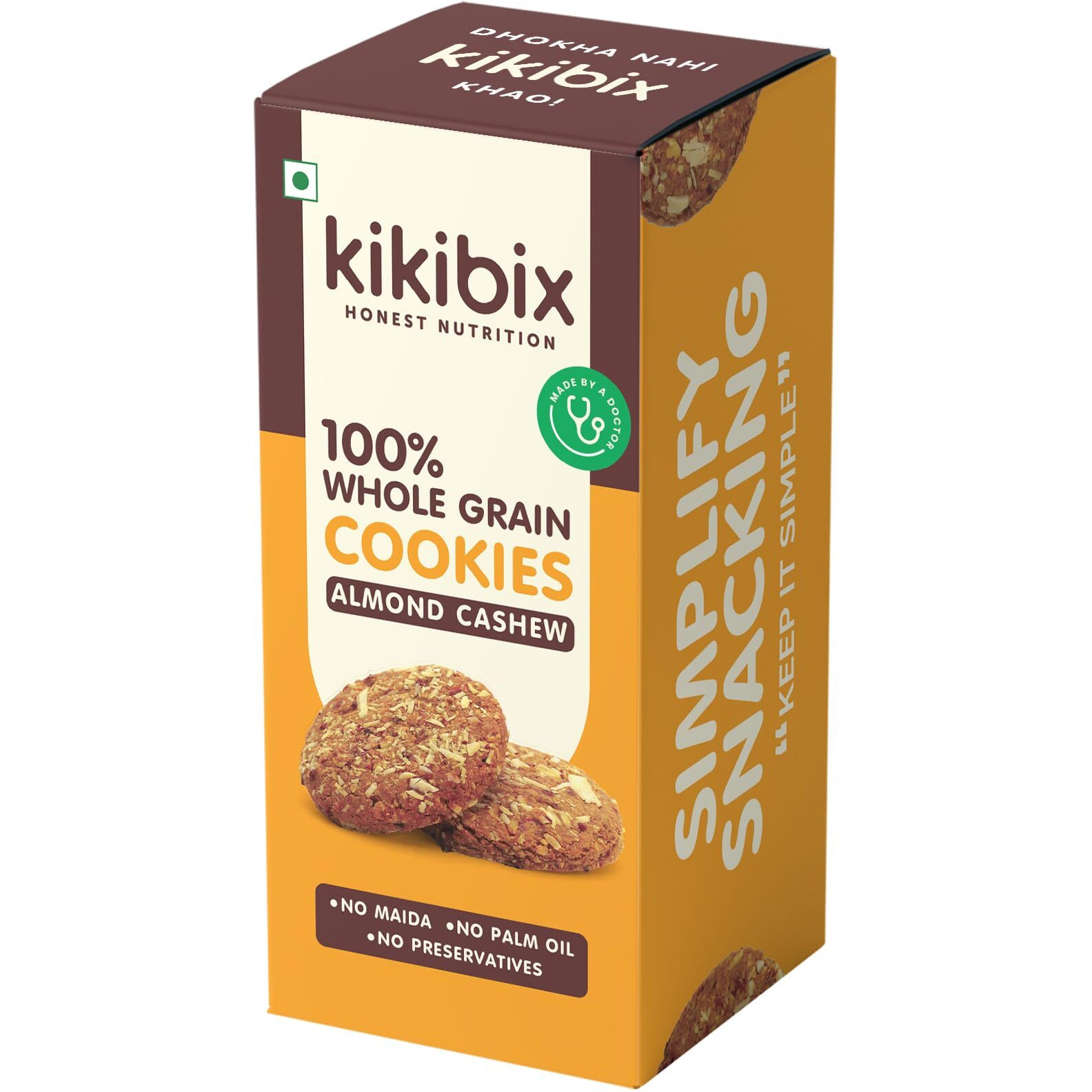 Kikibix Almond Cashews Cookies Diabetic Friendly (pack of1) Almond, Cashews & jowar | High Protein | No Maida,No Refine Sugar | Healthy Snacks for Adults & Kids | 130 gms | 12 Pieces
