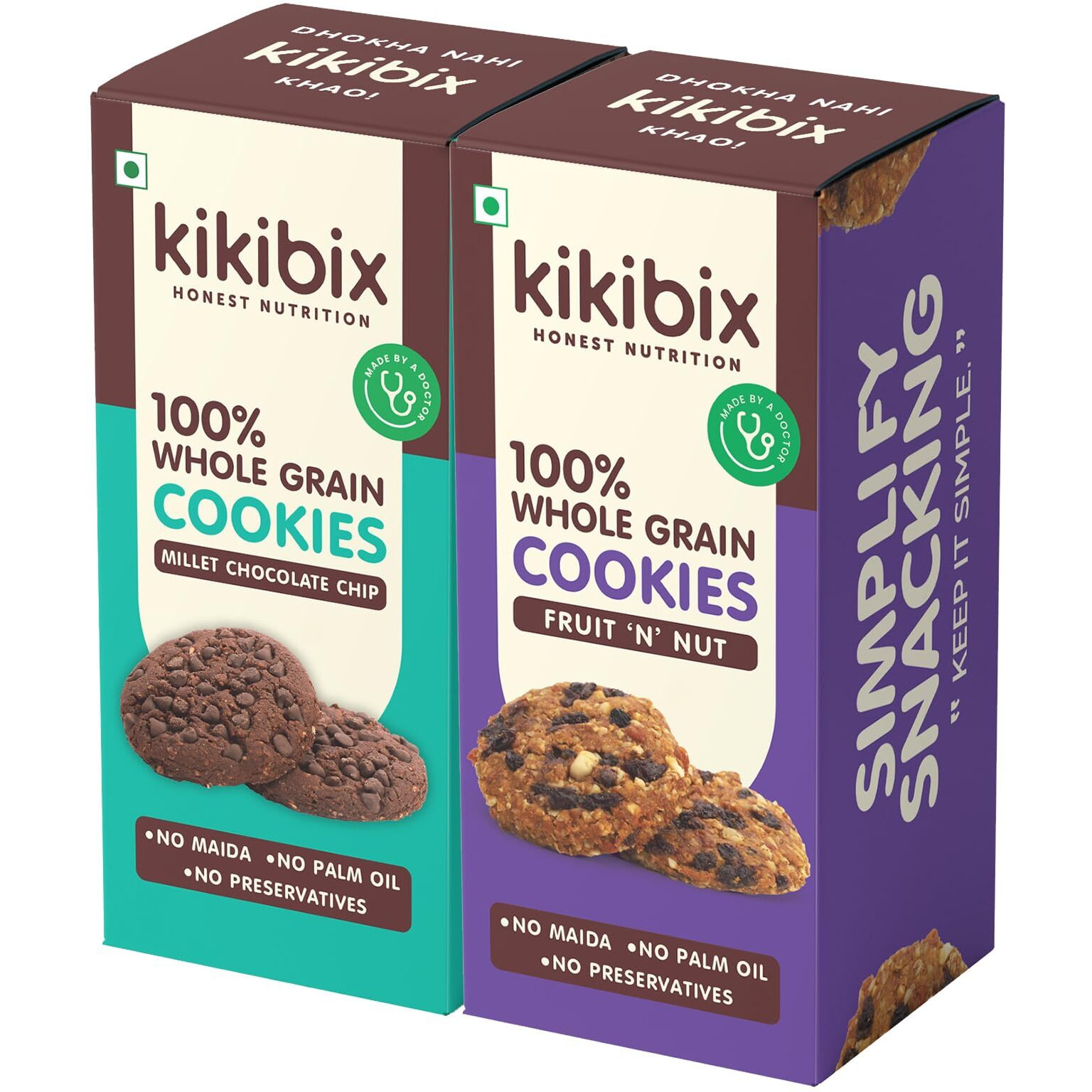 Kikibix Millet Gluten Free Jaggery Cookies Combo | Fig & Chocolate Biscuits For Tea Time | No maida & No Refine Sugar | For Pcos, Weightloss | Tasty & Healthy Snacks for Adults & Kids | 260 Gms