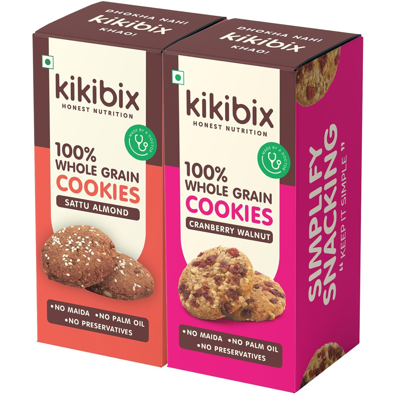 Kikibix Oats & Protein Almond Cookies Combo | Gur Chana, Sattu & Cranberry Walnut | Organic Jaggery | No Maida, No Wheat | High Protein, High Fiber Cookies For Kids & Adults | Tasty & Healthy Snacks | 260 Gms