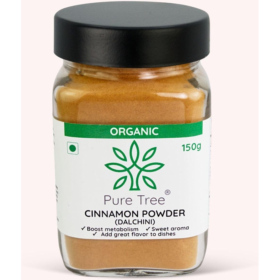 Pure Tree Certified Organic Dalchini Powder | 150 Gm | Glass Jar | Organic Cinnamon Powder | Dal Chini Powder Indian Spices Aroma & Flavour | Gluten Free Cineman Dalchini