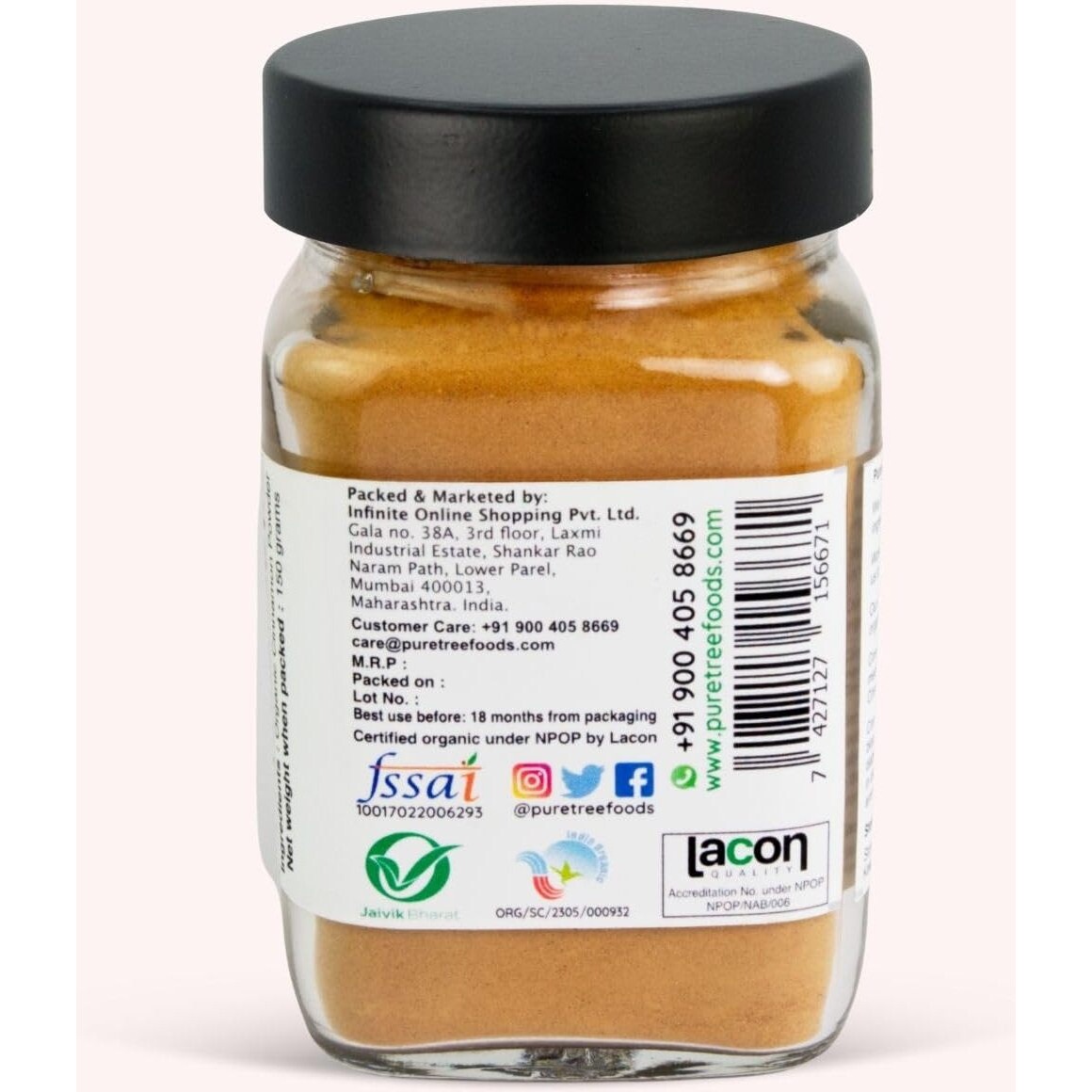 Pure Tree Certified Organic Dalchini Powder | 150 Gm | Glass Jar | Organic Cinnamon Powder | Dal Chini Powder Indian Spices Aroma & Flavour | Gluten Free Cineman Dalchini
