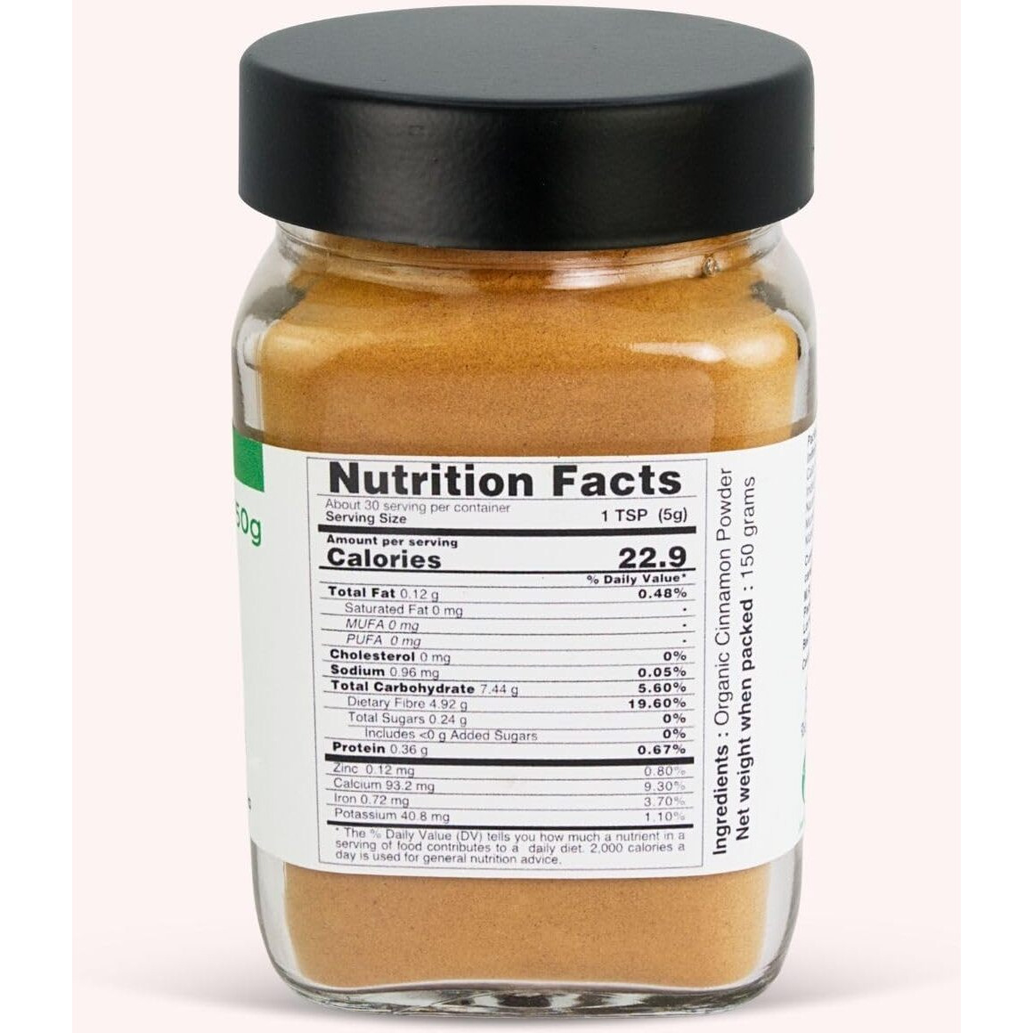 Pure Tree Certified Organic Dalchini Powder | 150 Gm | Glass Jar | Organic Cinnamon Powder | Dal Chini Powder Indian Spices Aroma & Flavour | Gluten Free Cineman Dalchini