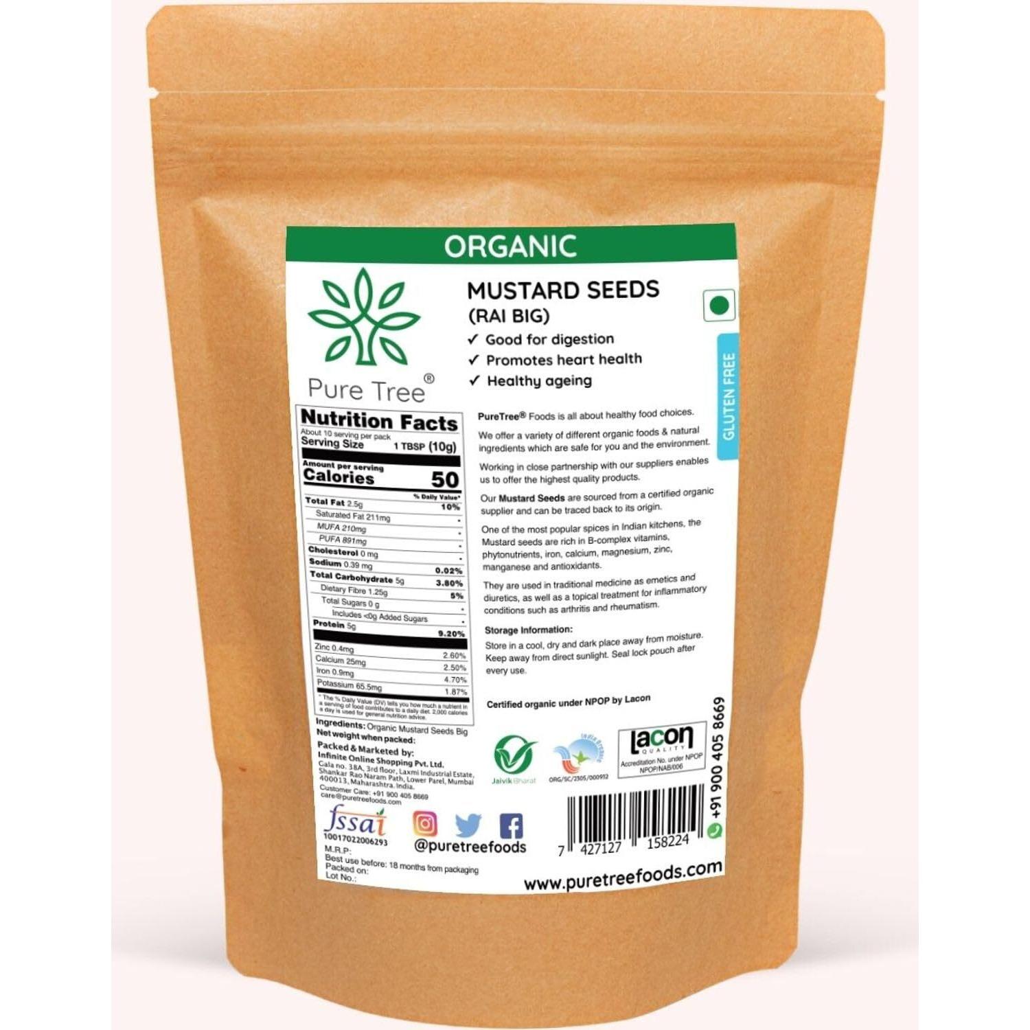 Pure Tree Certified Organic Mustard Seeds Big | 250 Gm | Black Mustard Rai Seeds Big | Sasive Seeds Whole Kali Rai Dana | Sarson Dana Indian Spice Gluten Free