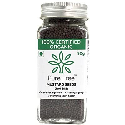Pure Tree Certified Organic Mustard Seeds Big|90 Gram|Glass Jar|Black Mustard Rai Seeds Big|Sasive Seeds Whole Kali Rai Dana|Sarson Dana Indian Spice Gluten Free