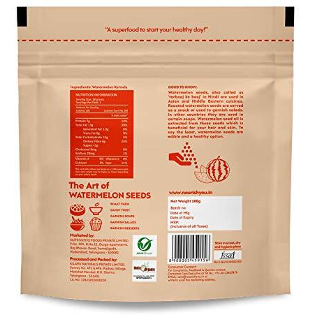 Nourish You Organic Watermelon Seeds | Magaj Seeds Pack | Tarbuj Beej | Rich in Protein | Potassium | Magnesium & Iron | Raw Watermelon Seeds for Eating | Diet Food | Pack of 2 x 100 GM |