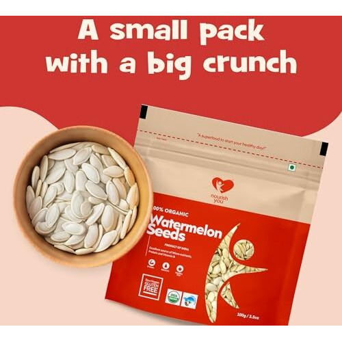Nourish You Organic Watermelon Seeds | Magaj Seeds Pack | Tarbuj Beej | Rich in Protein | Potassium | Magnesium & Iron | Raw Watermelon Seeds for Eating | Diet Food | Pack of 2 x 100 GM |