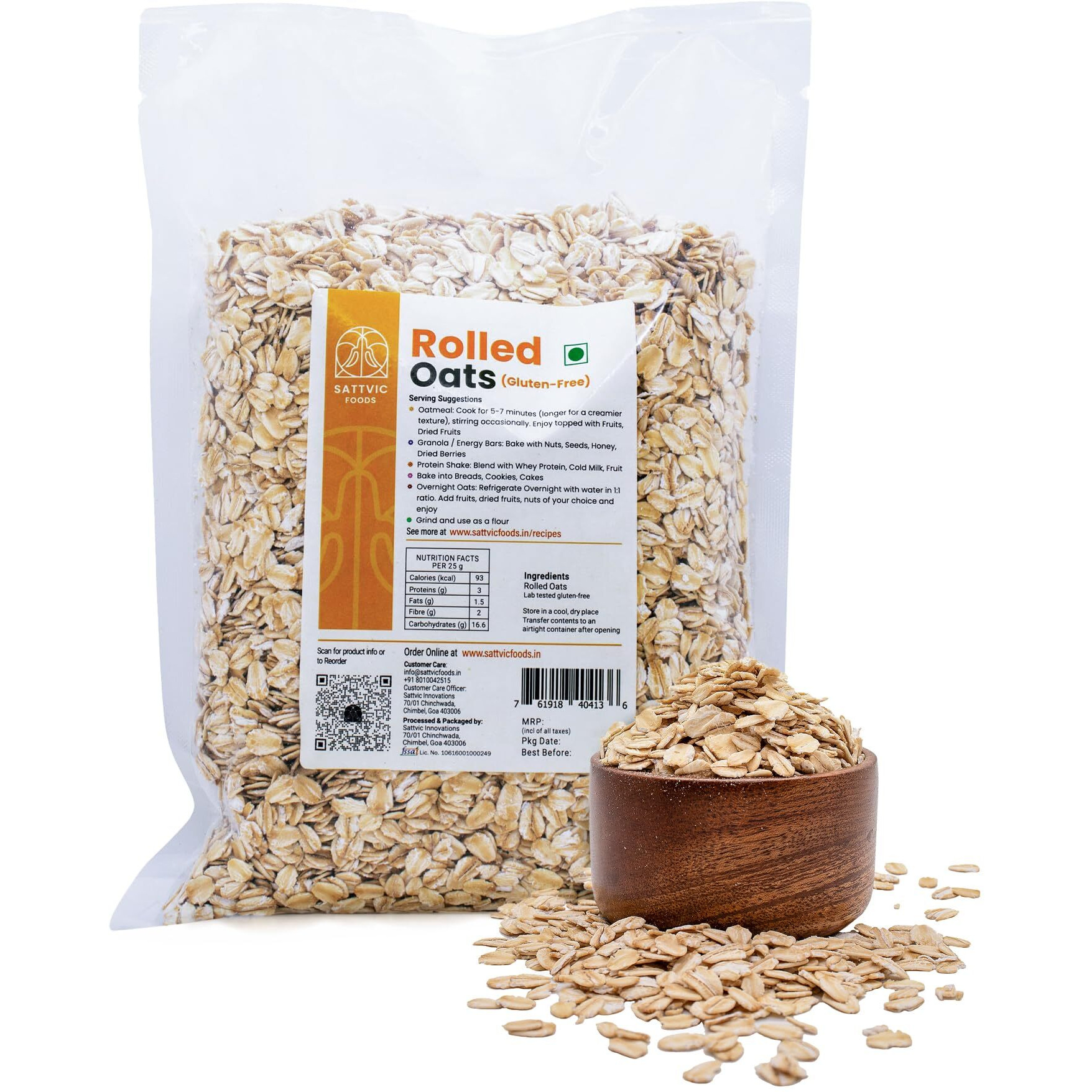 Sattvic Foods Big Leaf Rolled Oats, 1.5kg