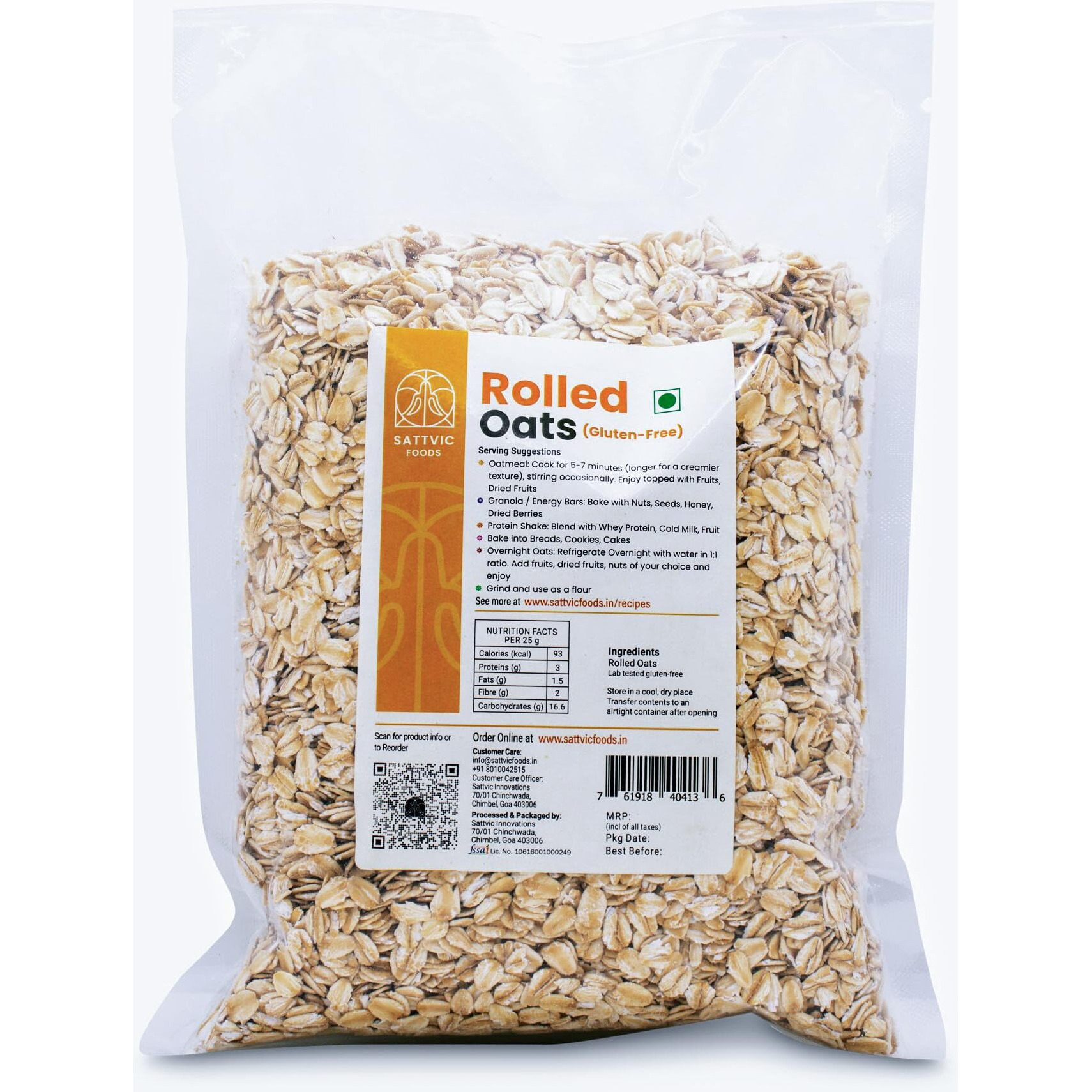 Sattvic Foods Big Leaf Rolled Oats, 1.5kg