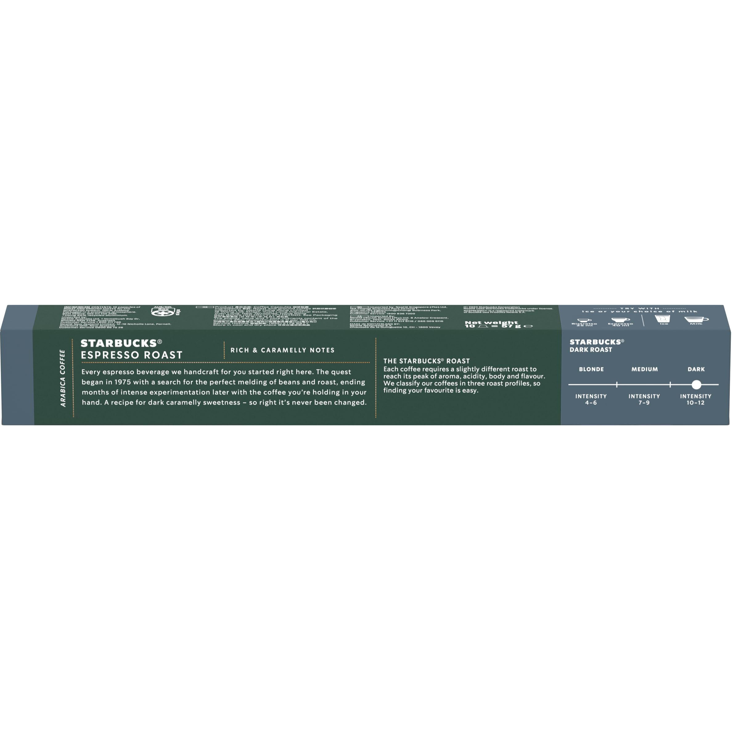 Starbucks by Nespresso Espresso Roast Coffee Pods 10 Capsules, Bag,0.57 Kilograms