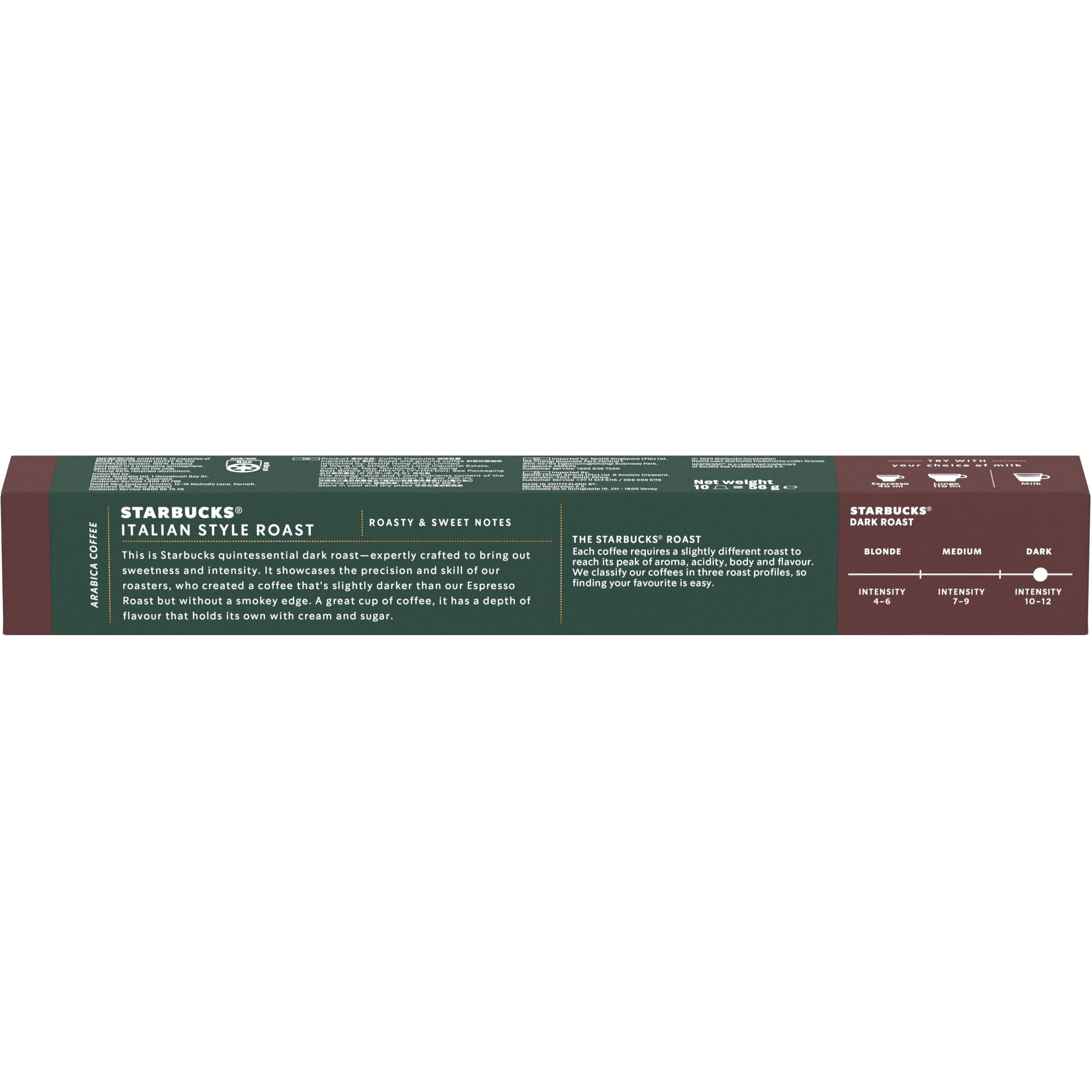 Starbucks Italian Style Roast By Nespresso Dark Roast Coffee Pods (Pack of 1, Total 10 Capsules)