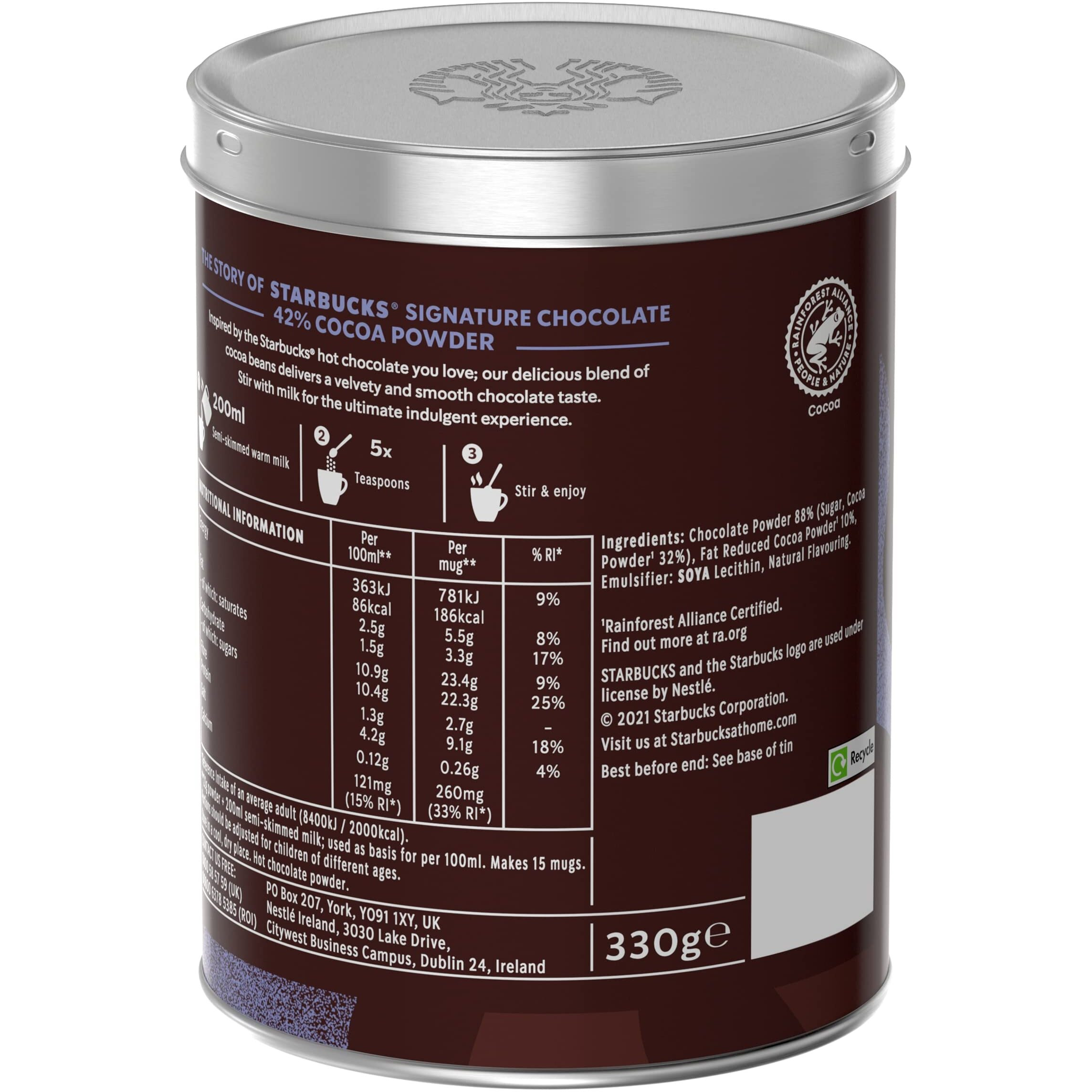 Starbucks Signature Chocolate 42% Velvety &Smooth Cocoa Powder TIN 330G