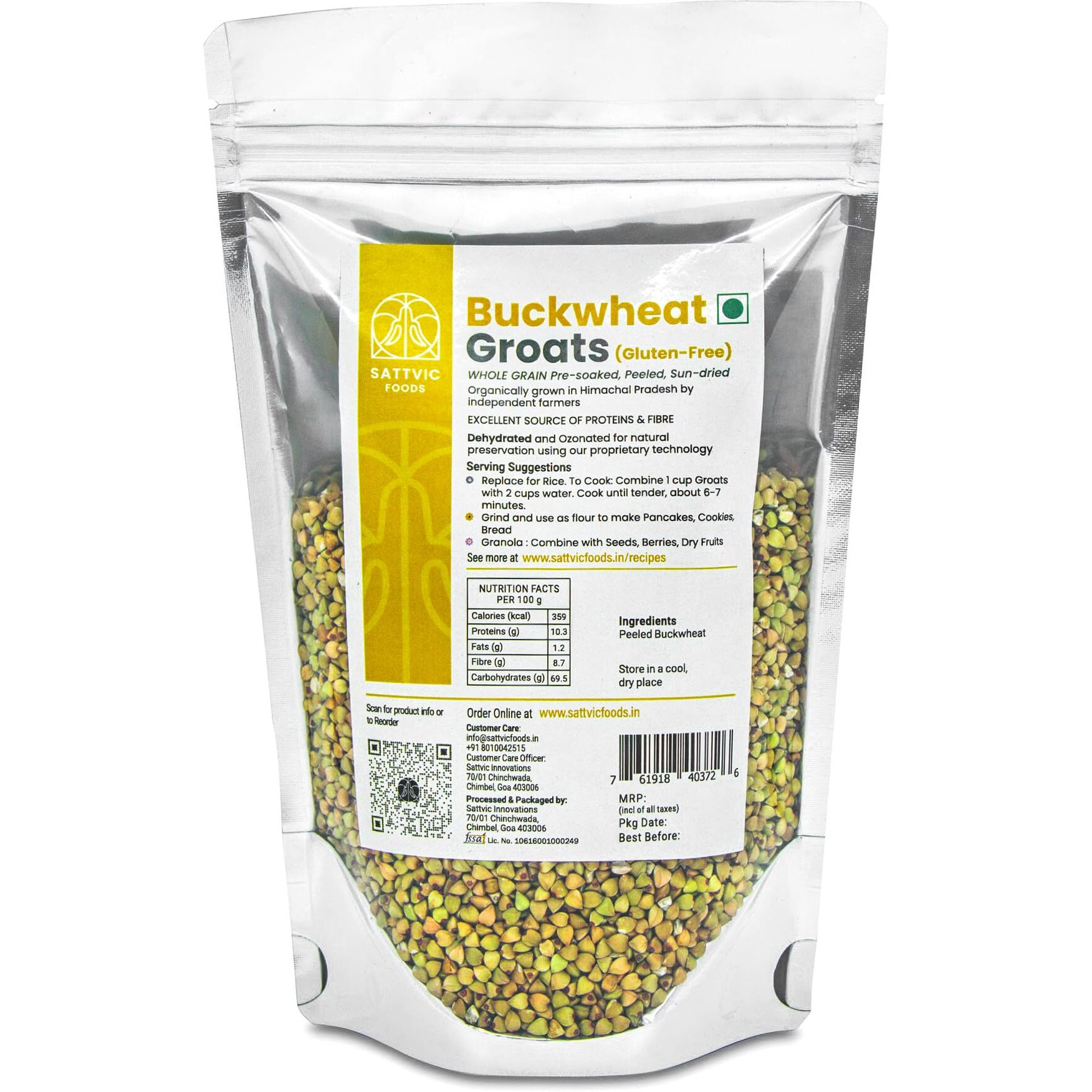 Sattvic Foods Buckwheat Groats, Hulled, Dehydrated, Gluten-Free, from Himalayas, 750g