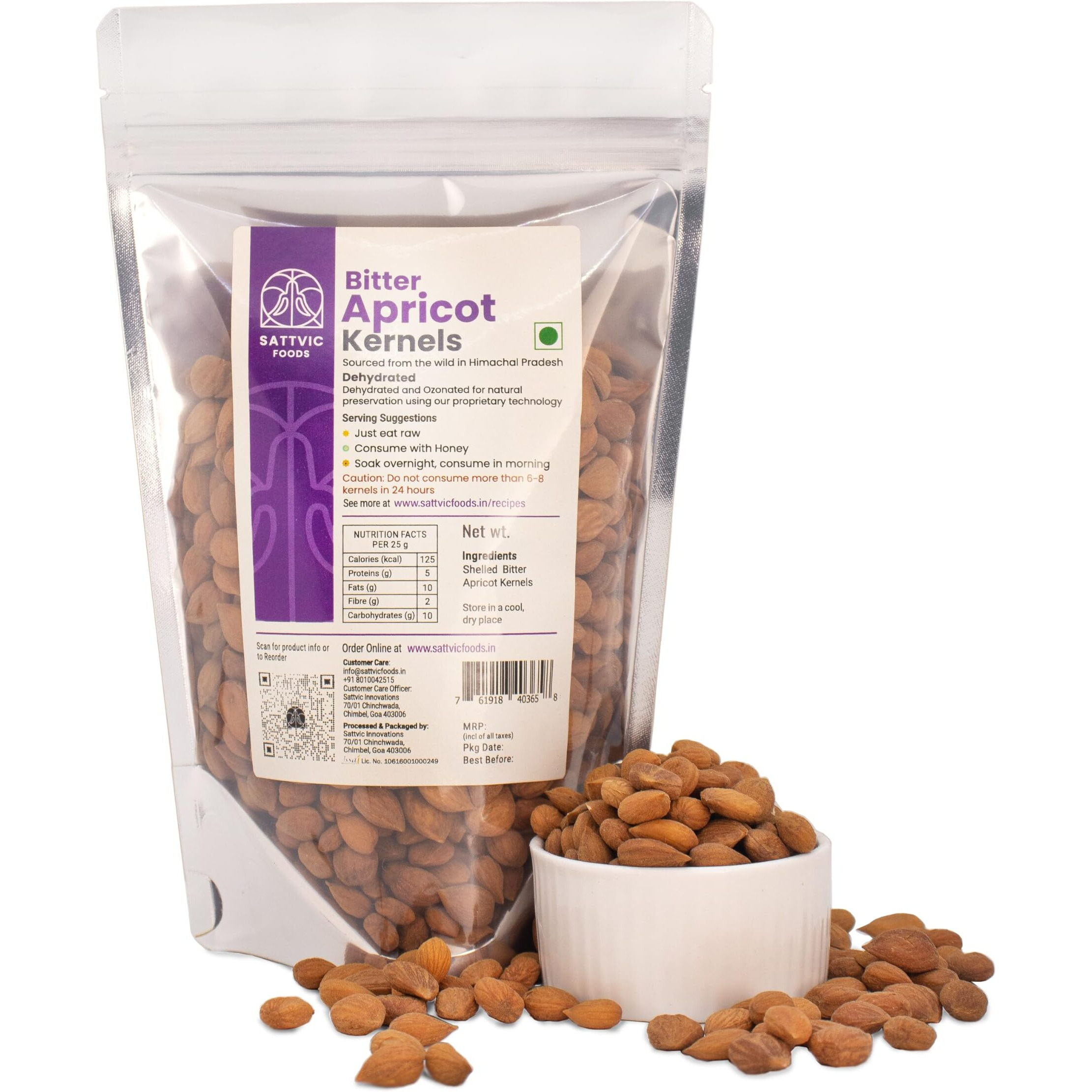 Sattvic Foods Bitter Apricot Kernels (750g) Dehydrated & Ozonated | Unprocessed & Raw | Boosts Immunity & Lowers Cholesterol levels | Soak overnight, eat plain or consume with honey