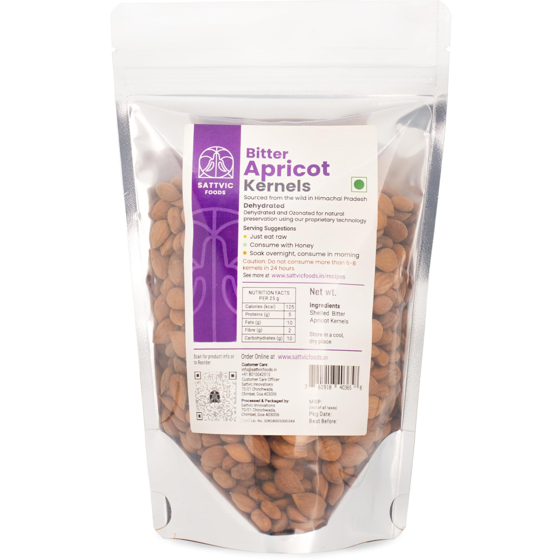 Sattvic Foods Bitter Apricot Kernels (750g) Dehydrated & Ozonated | Unprocessed & Raw | Boosts Immunity & Lowers Cholesterol levels | Soak overnight, eat plain or consume with honey