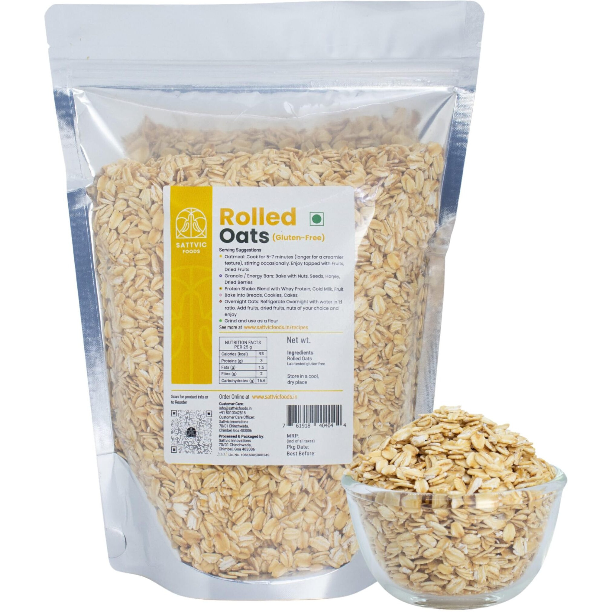 Sattvic Foods Big Leaf Rolled Oats, 500g