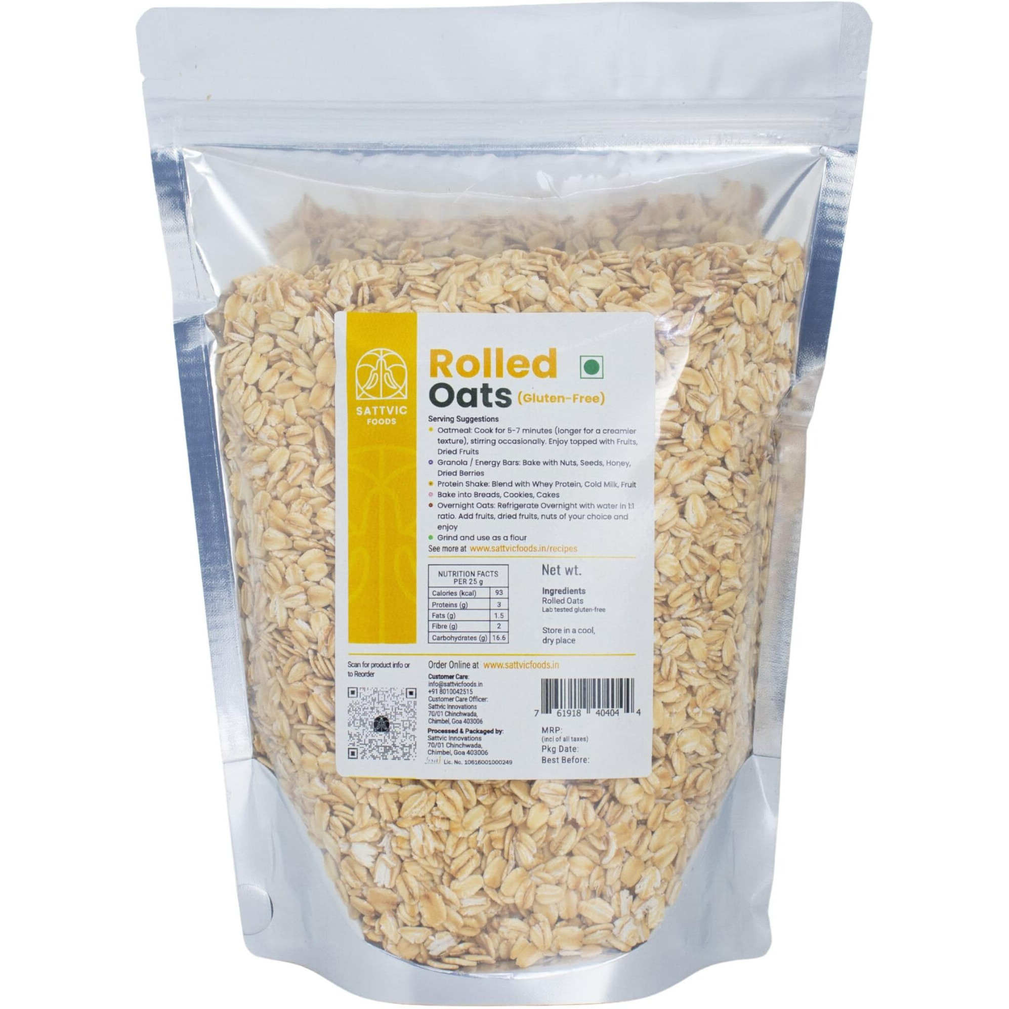 Sattvic Foods Big Leaf Rolled Oats, 500g