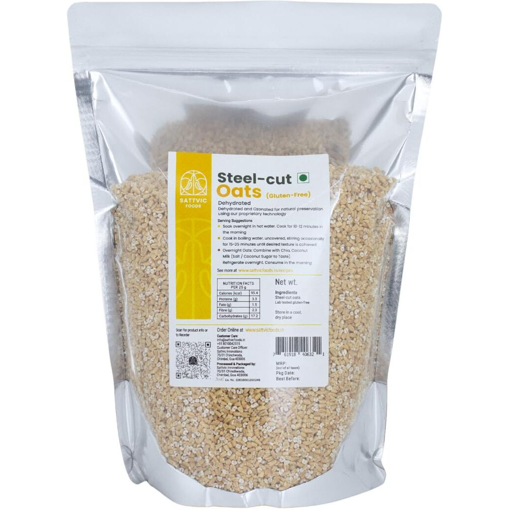 Sattvic Foods Steel Cut Oats (2.2 kg) Scottish Oatmeal, Wholesome Breakfast Cereal - Gluten-Free & NON-GMO | High in Dietary Fibre & Protein | Make Porridge, Baked Goodies