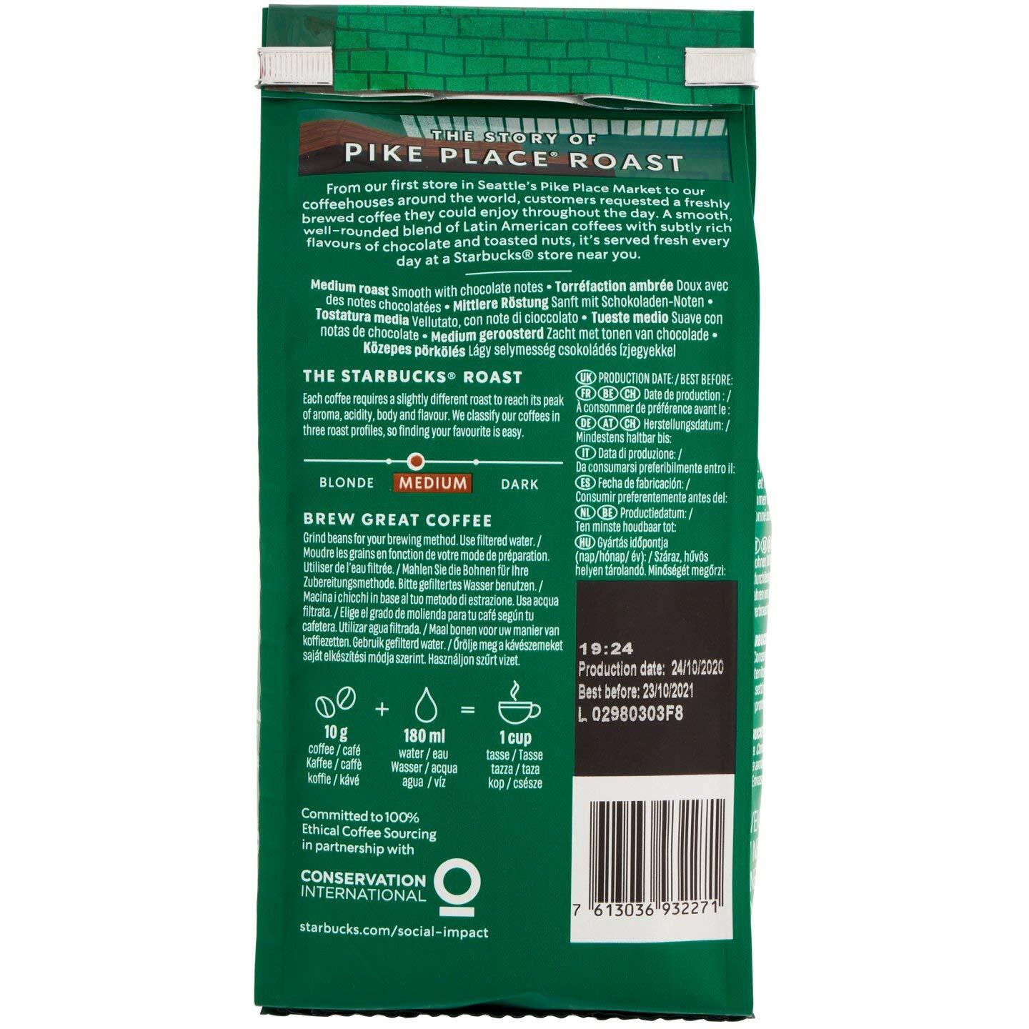 Starbucks Pike Place Medium Roast Whole Beans, 200g