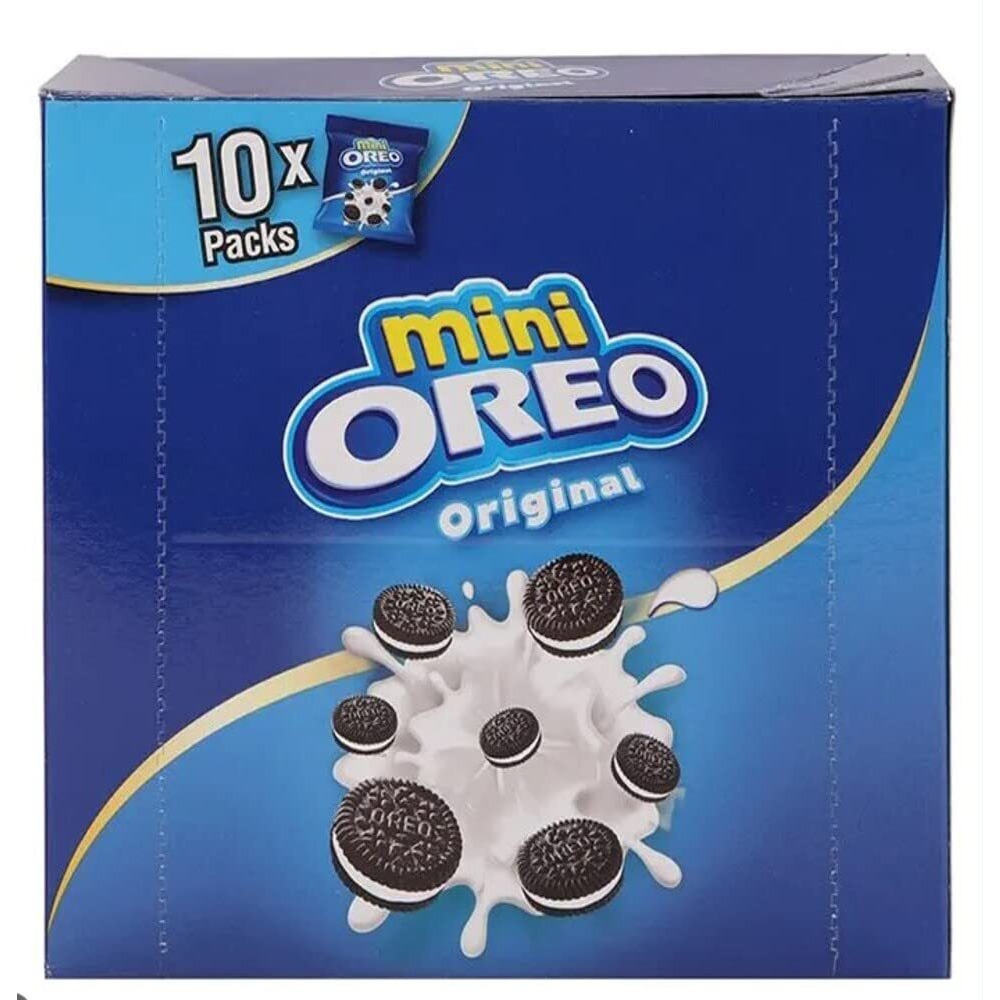 Oreo Mini Original 10X Packs, 204 Gram, Blue (4029824) - Wheat Flour, Sugar, Palm Olein Oil, Cocoa Solids Etc