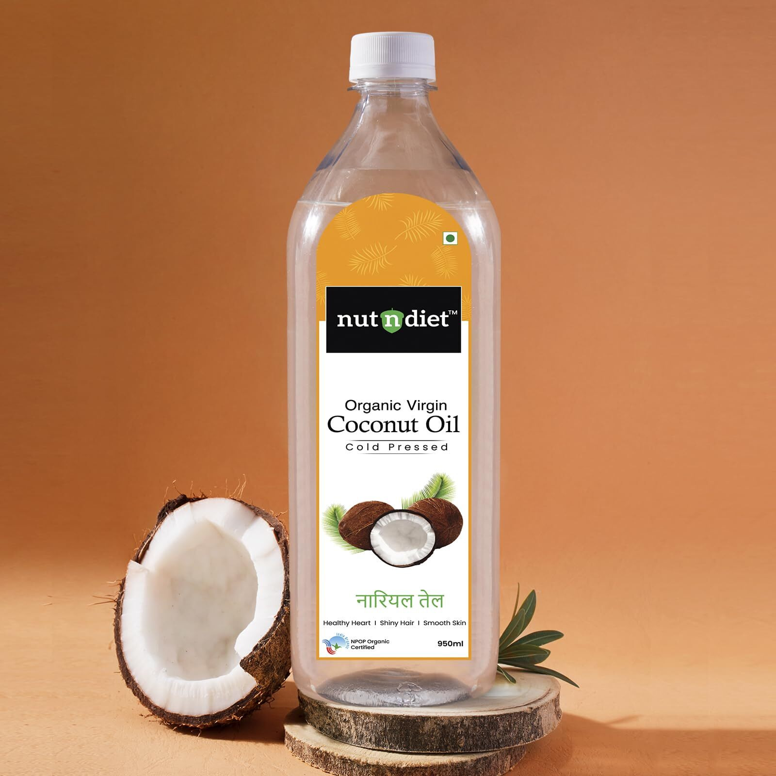 nutndiet Extra Virgin Coconut Oil Cold Pressed, Pure Organic Coconut Oil For Baby Massage, Hair Care, Skin Care And Cooking, PET Bottle 950ml