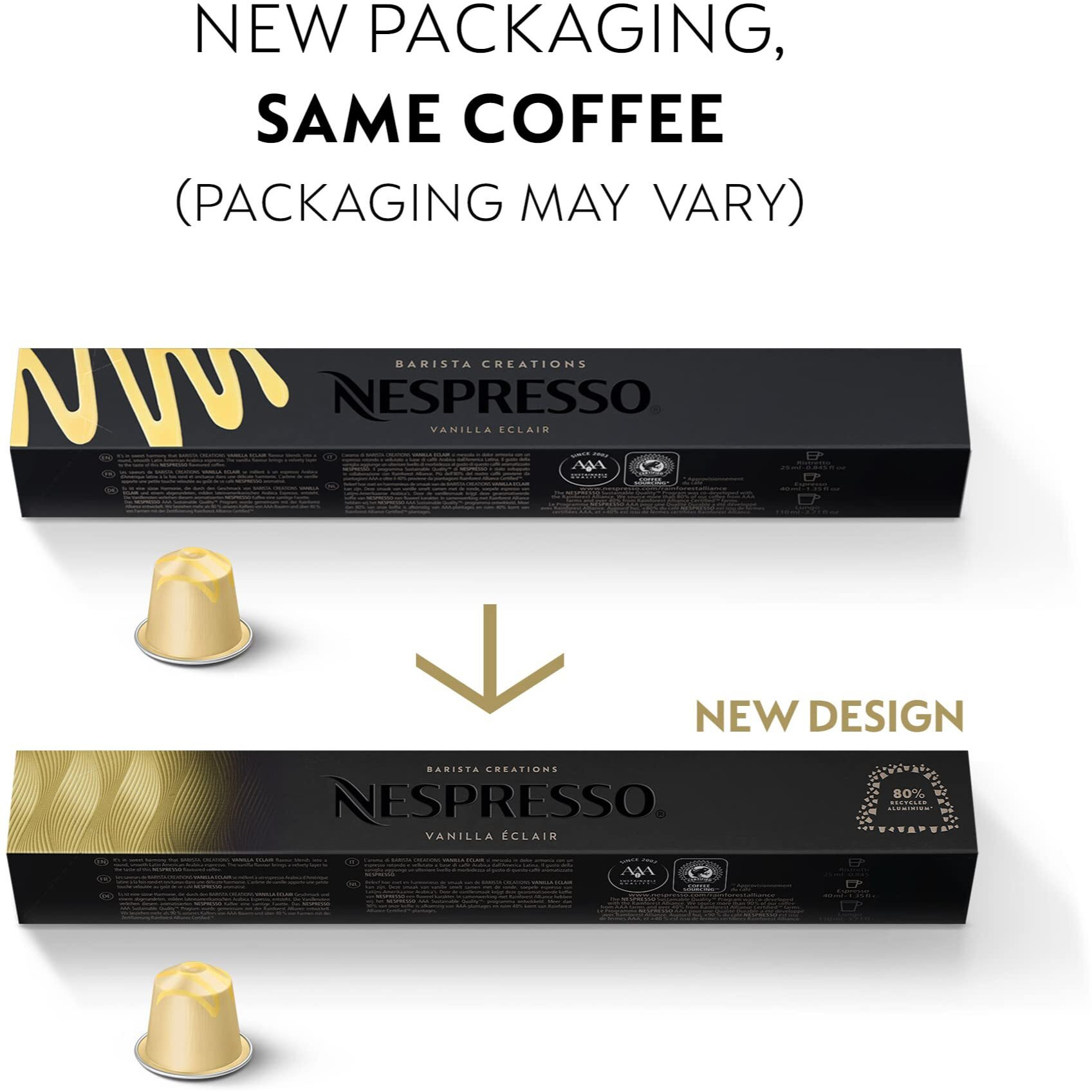 Nespresso Capsules Vanilla clair, 50 Espresso Coffee Pods, Pack of 1