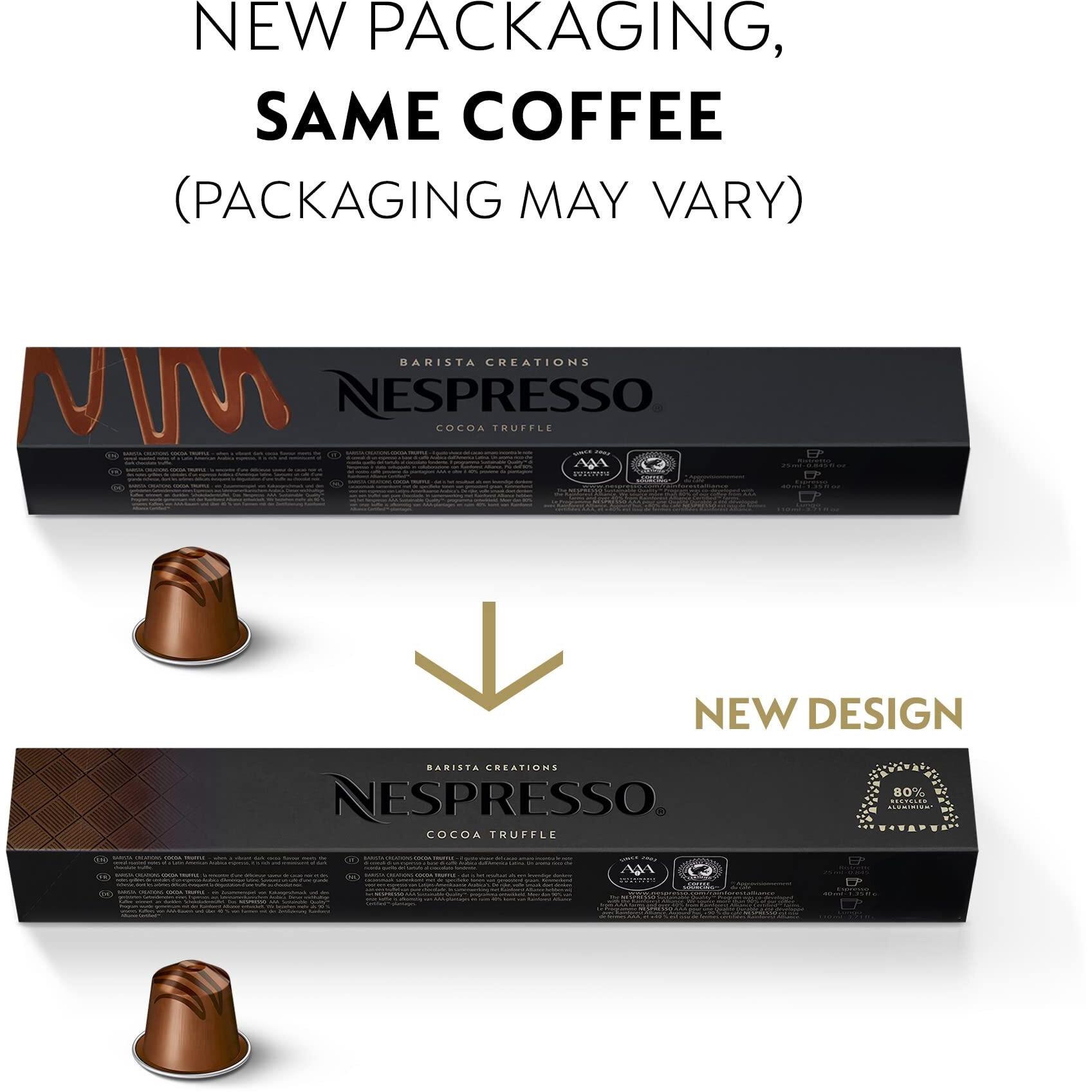 Nespresso Capsules Cocoa Truffle, 50 Count Espresso Coffee Pods, Box