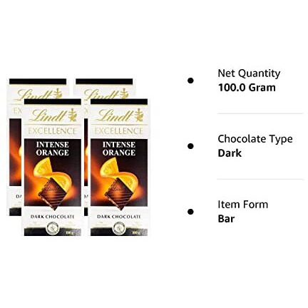 Lindt Excellence Orange Intense Dark Chocolate, 4 X 100 Gram, 400 Gram