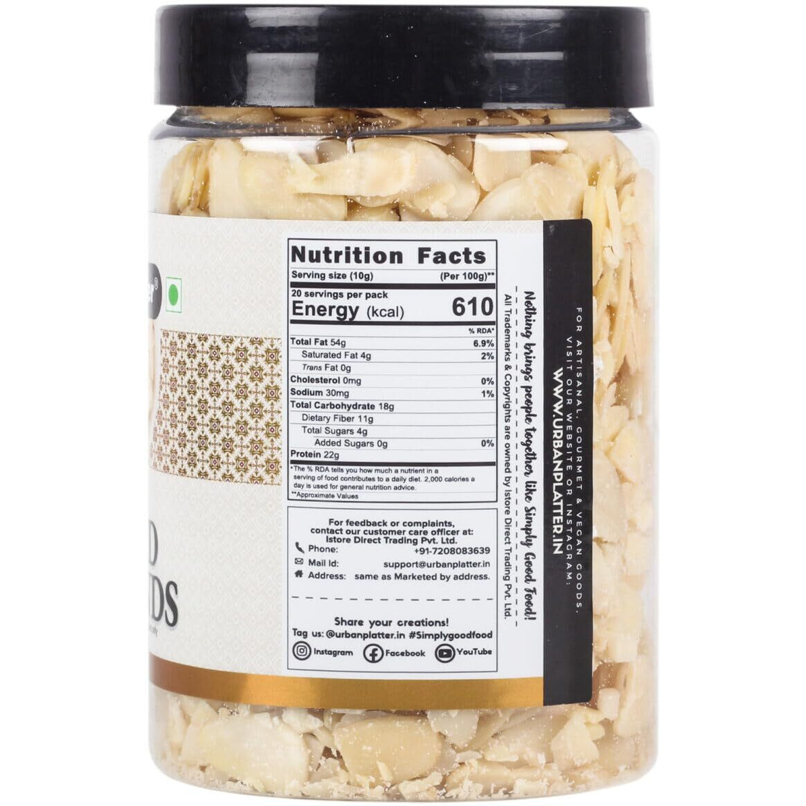 Urban Platter Sliced Blanched California Almonds, 200g (Badam Flakes, Perfect for Garnish, Baking and Salads)