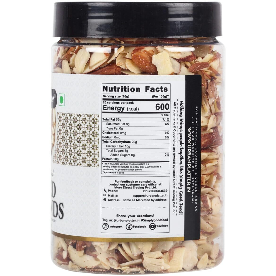 Urban Platter Sliced California Almonds, 200g (Badam Flakes, Perfect for Garnish, Baking and Salads)