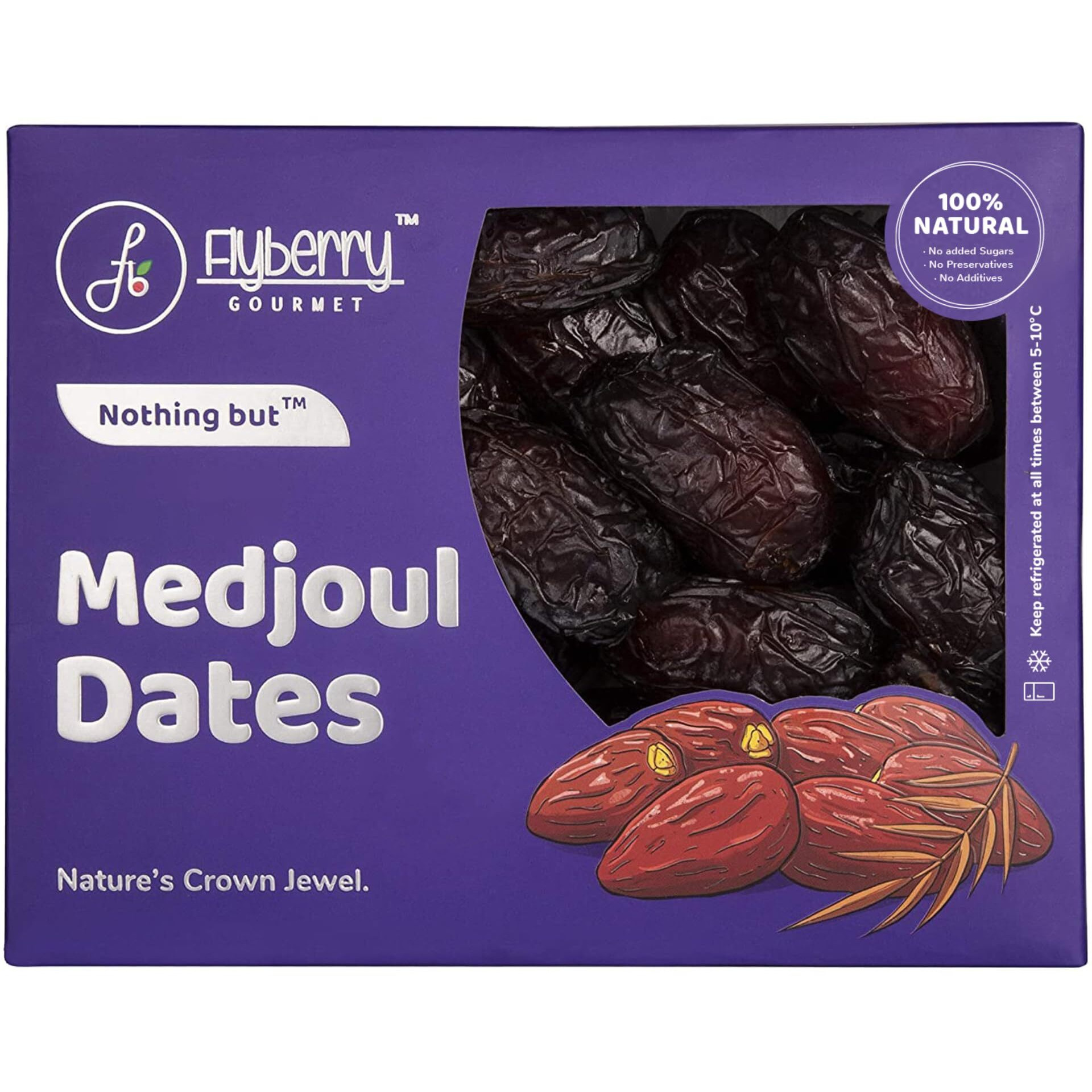 Flyberry Gourmet Jumbo Medjoul (Medjool) Dates | Rich Source of Potassium & Iron | No Added Sugar or Preservatives | Low GI Energy Snack | Khajoor | Khajur | 1 kg