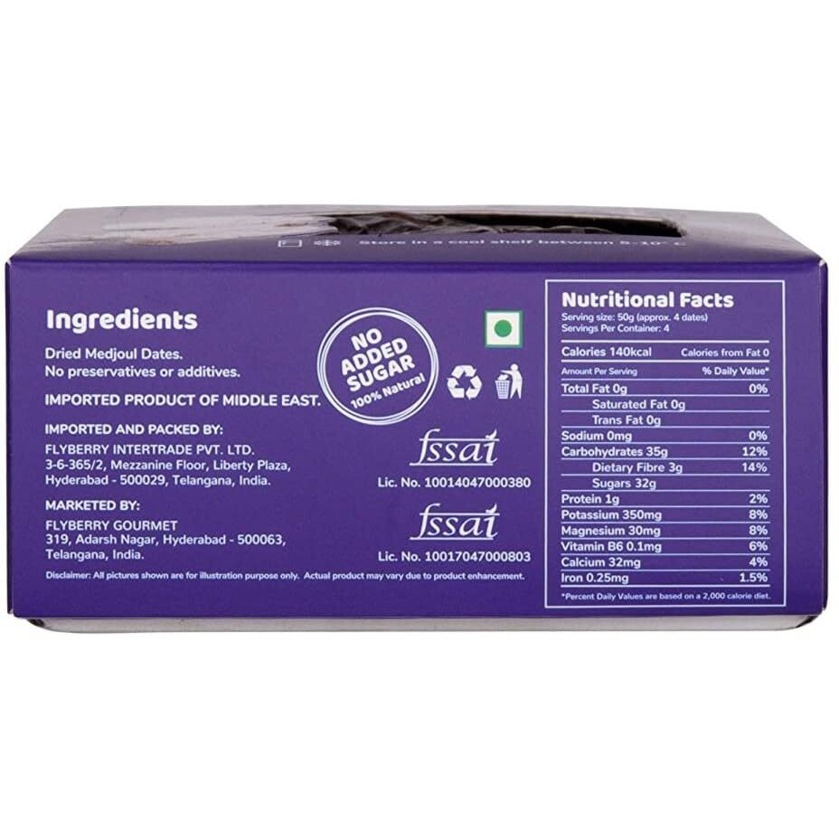 Flyberry Gourmet Jumbo Medjoul (Medjool) Dates | Rich Source of Potassium & Iron | No Added Sugar or Preservatives | Low GI Energy Snack | Khajoor | Khajur | 1 kg